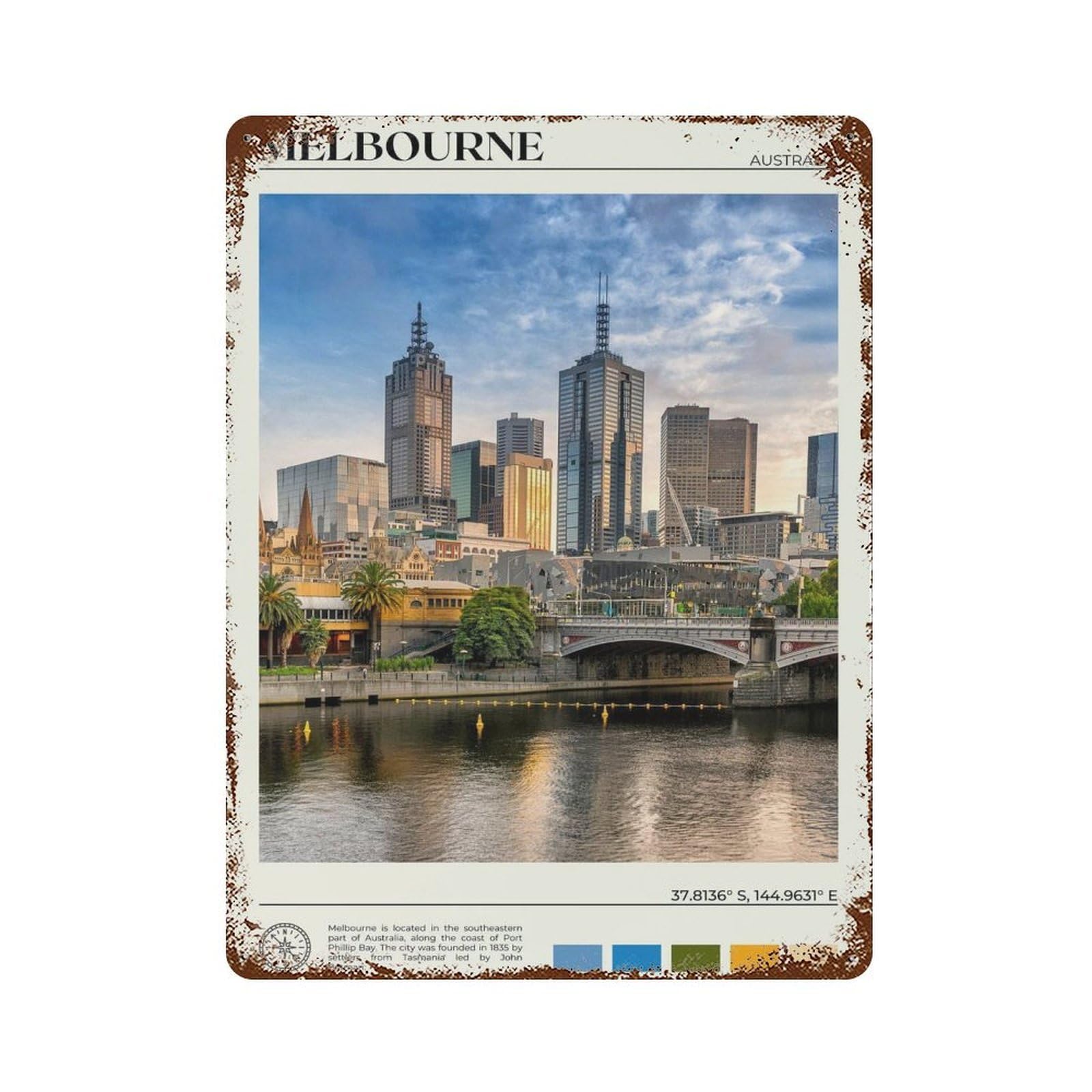 xiaoxiaoshen Real Photo Melbourne Decor Wall Decor Art Metal Tin Poster Modern Home Decor Art Home Bar Shop Decorations Vintage Sign 40x30cm