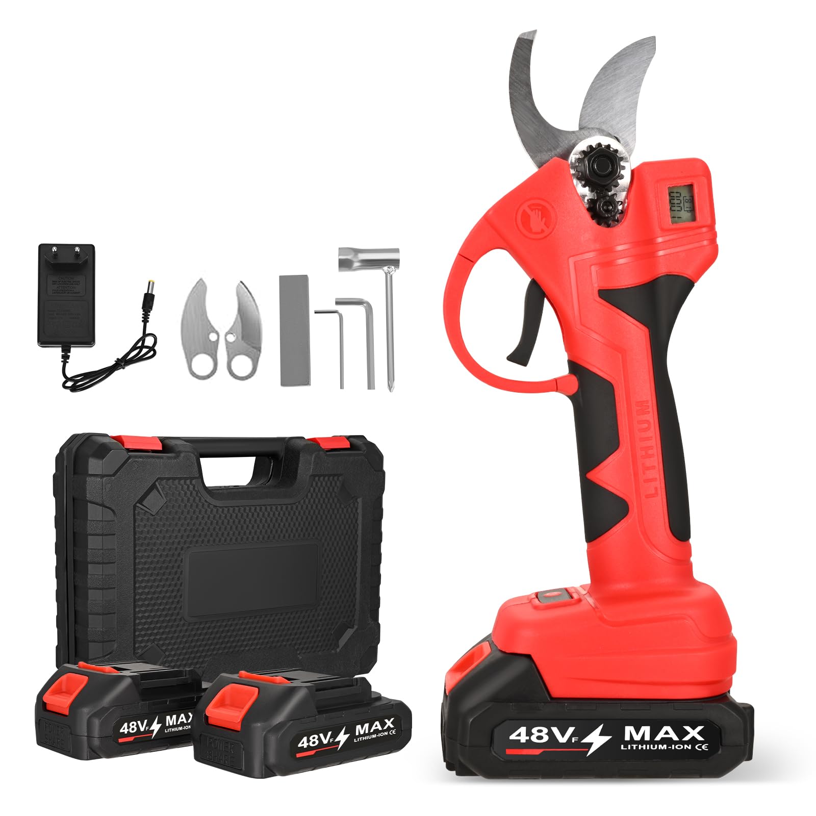 Gartenschere Elektrische mit 2 x 2000mAh Wiederaufladbar Batterie und LCD Anzeige, Akku Astschere 30 mm Schnittdurchmesser, Obstbaumschere für Gärten Gartenarbeit und Äste Beschneidung