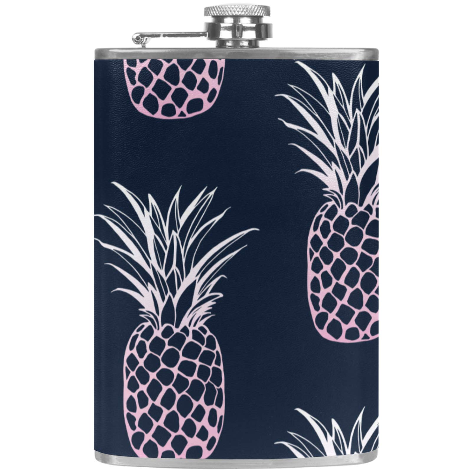 Flasque à whisky en cuir avec entonnoir motif ananas tropical
