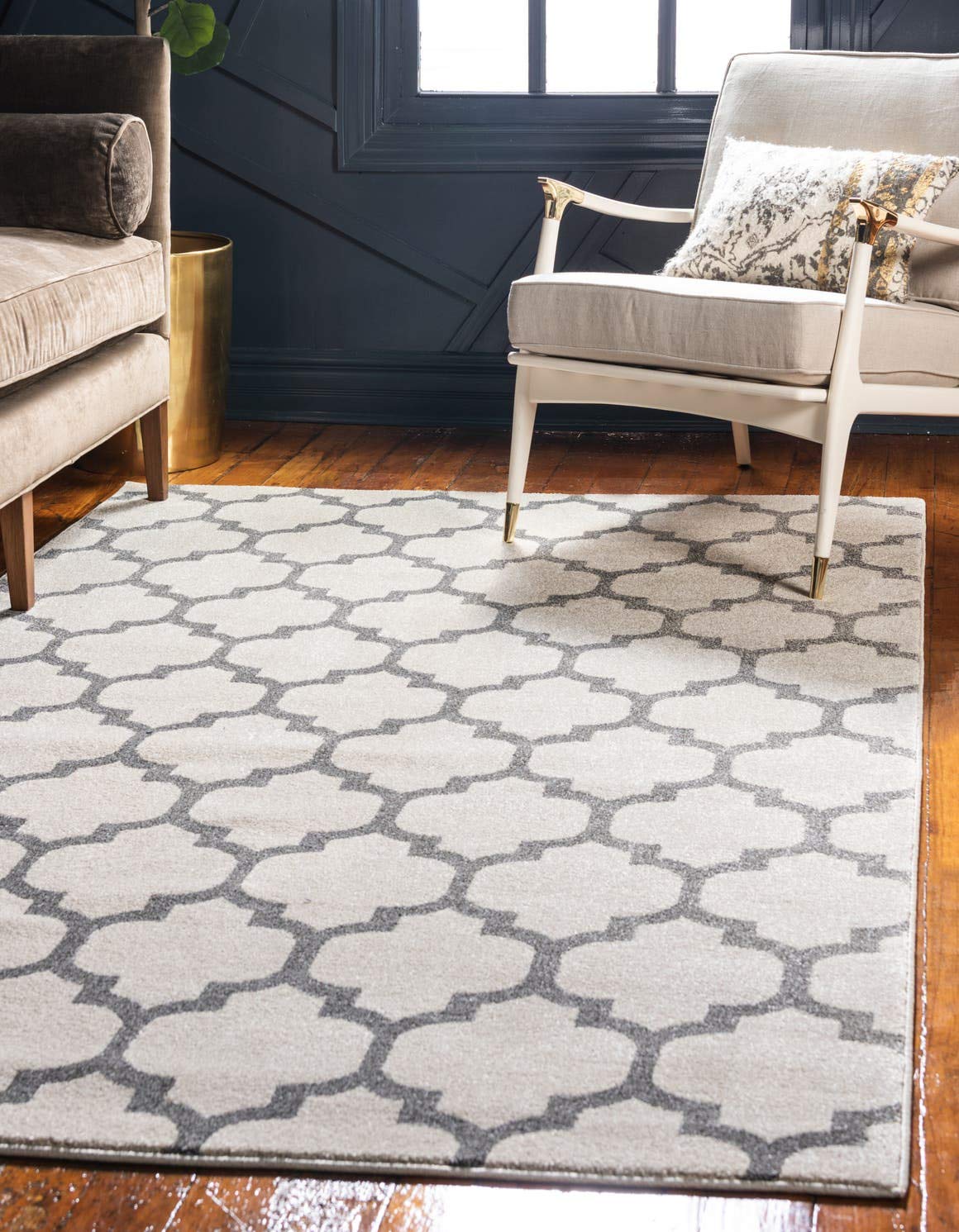 Unique Loom Trellis Collection Area Rug - Philadelphia (6' 1" x 9' Rectangle Beige and Gray/Gray)