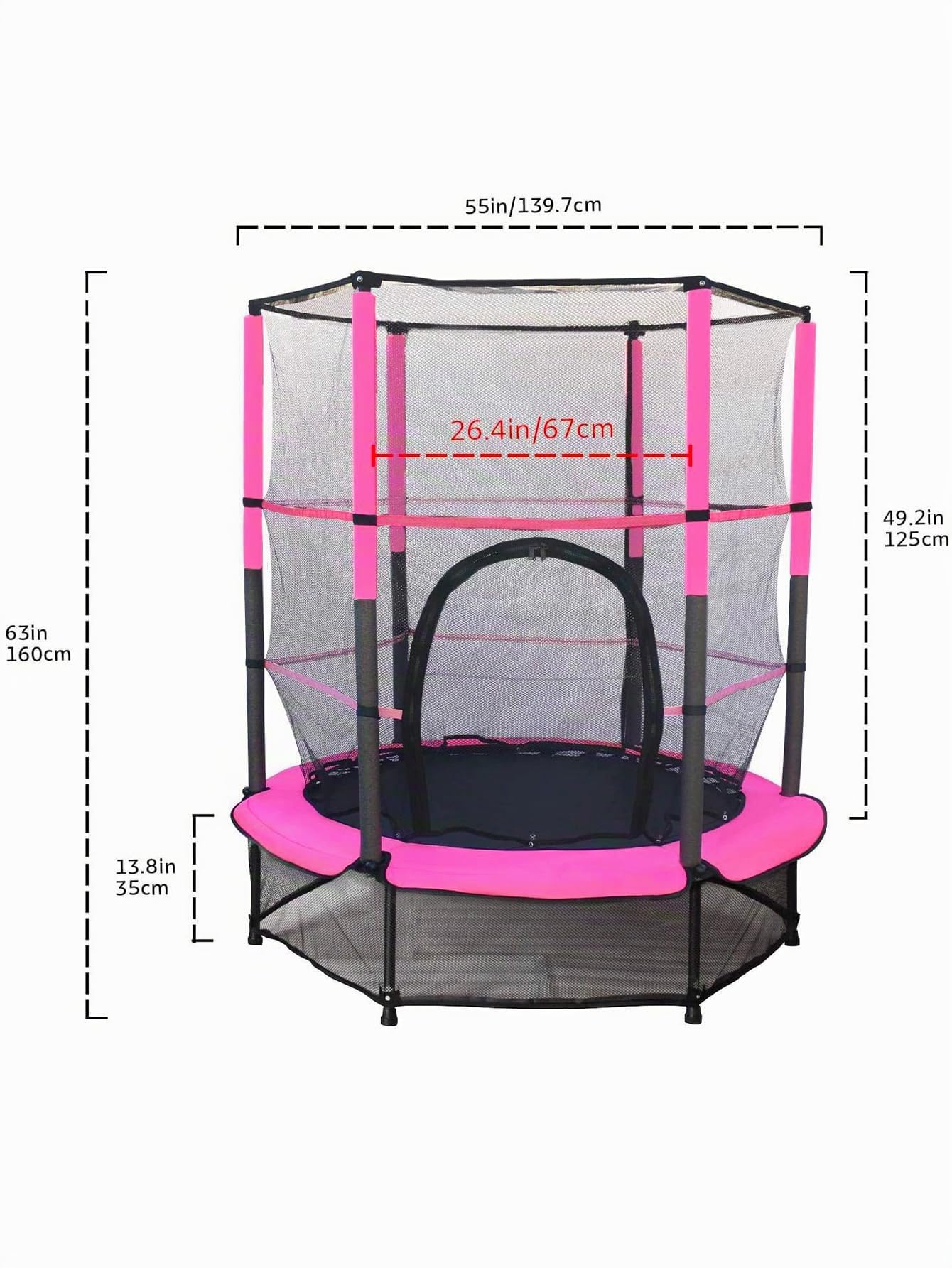 55" Kinder Trampolin,Gartentrampolin mit Sicherheitsnetz Robuster Stahlrahmen & Rahmenabdeckung,Indoor/Outdoor für Kinder von 3-6 Jahren,Rosa