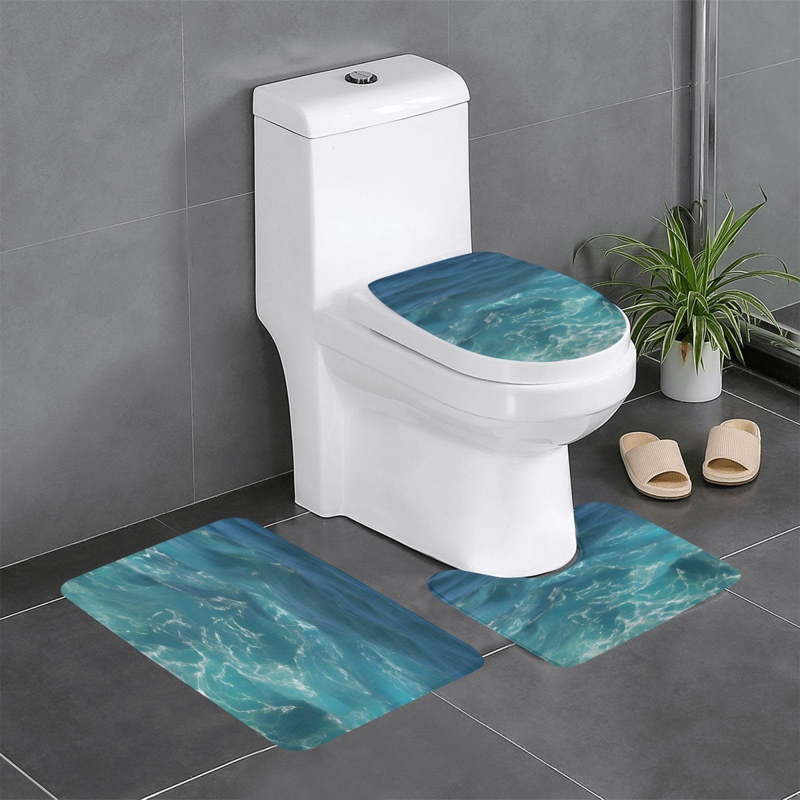 Tapis de salle de bain pour coiffeuse et WC : ensemble de 3 tapis doux The Deep Ocean