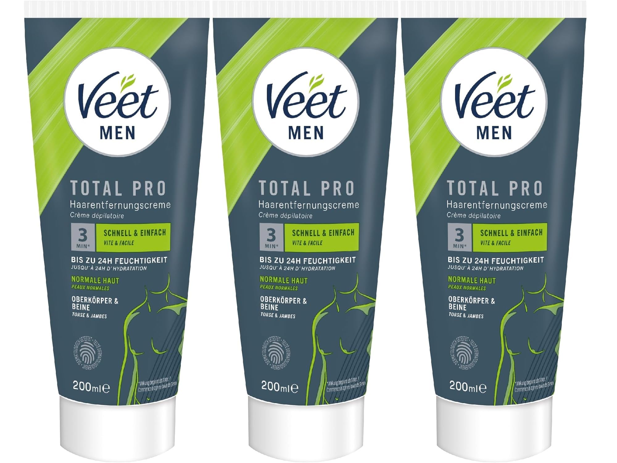 Veet For Men Lot de 3 tubes de crème dépilatoire pour homme 200 ml