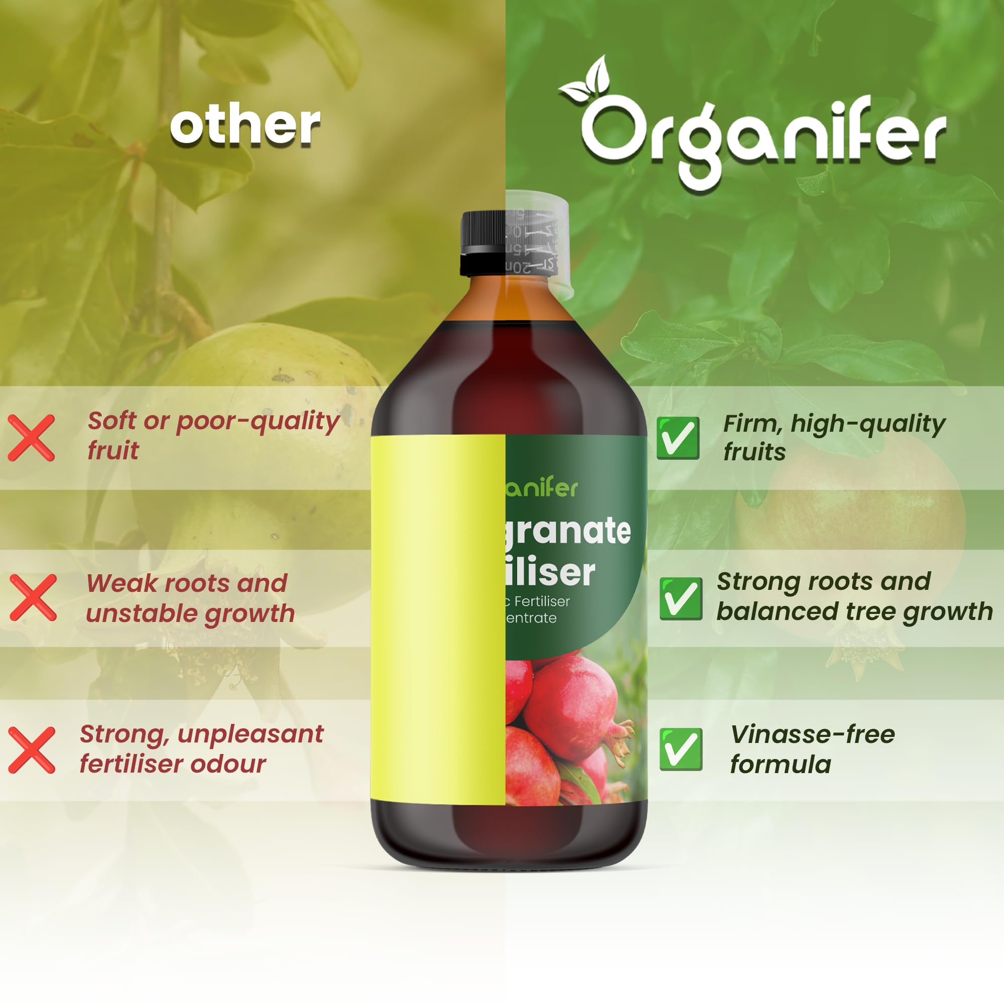 Granat Nawóz Organiczny Do Roślin Owocowych - 4x1L - NPK 2-1-8 | Zdrowe Liście - Silne Korzenie I Wysoka Plonność - Organifer