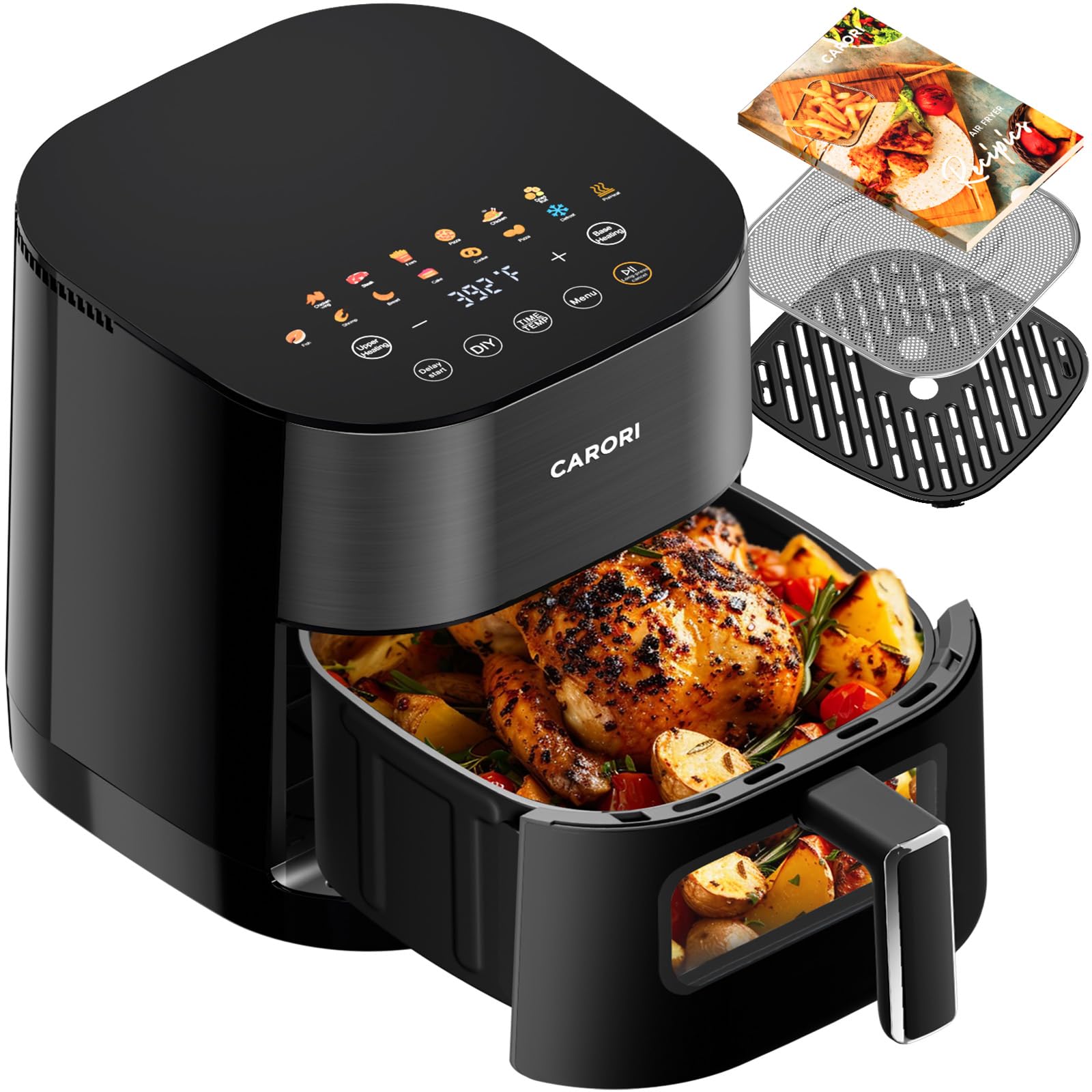 Air Fryer 14-in-1 with Viewing Window, 6Qt Large Capacity, 392? Max Crisp, Airfryer No Filping Dual Heating, Bake, Roast, Dehydrate, Reheat, 1700W Fast Even Easy Meals, Nonstick Dishwasher Safe Basket