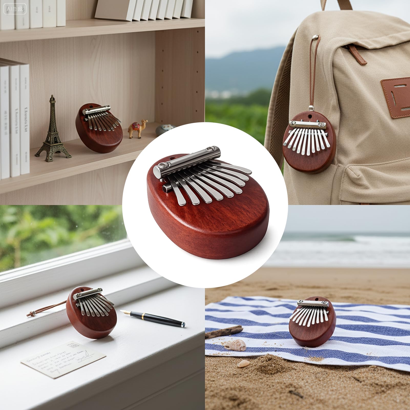 Mini Kalimba mit 8 Tasten, Exquisites Daumenklavier aus massivem Holz, handgefertigtes Kalimba Instrument für Musikliebhaber, kleines Handpan-Musikinstrument
