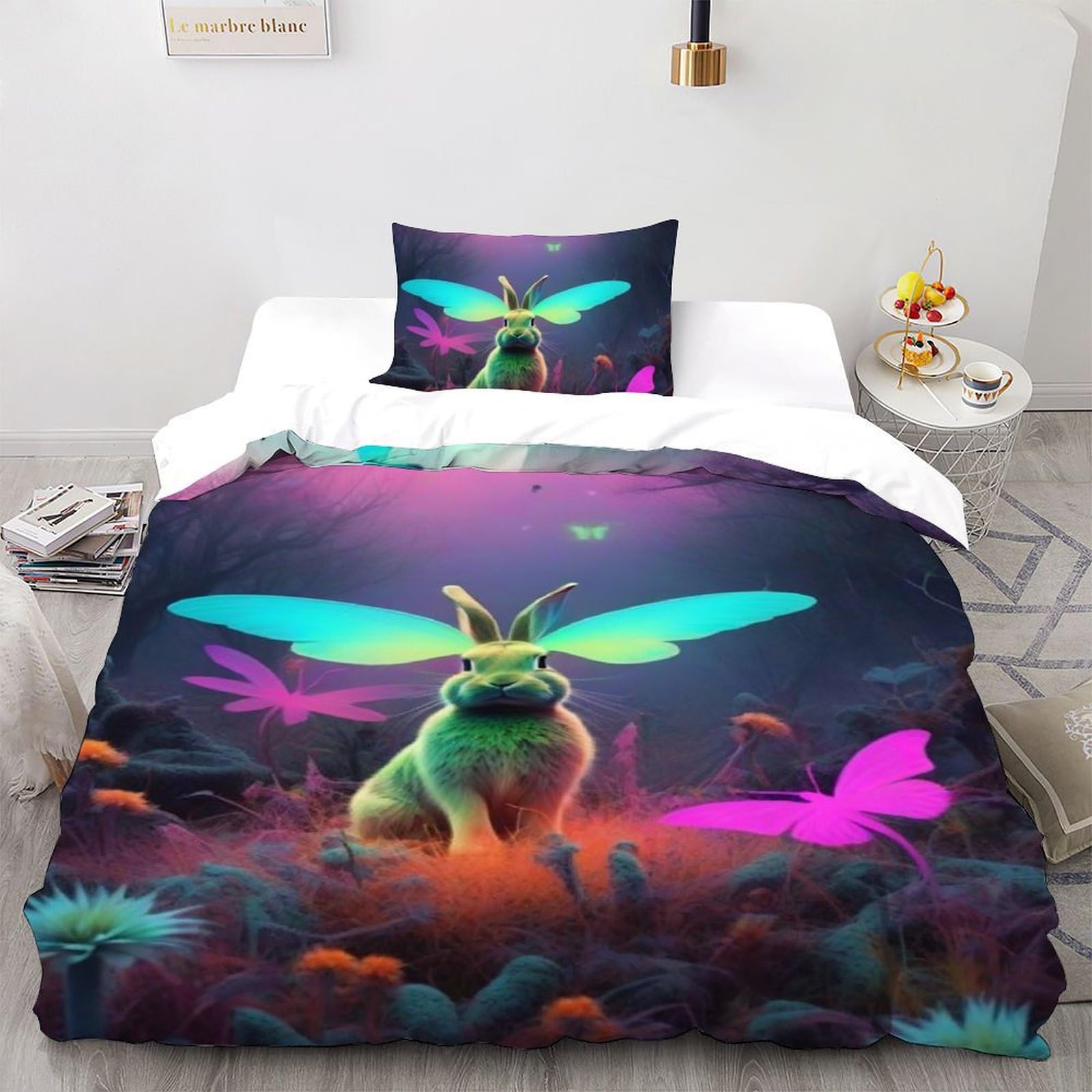 Parure de couette lapin 135x200cm en microfibre, le cadeau d'anniversaire parfait pour fille