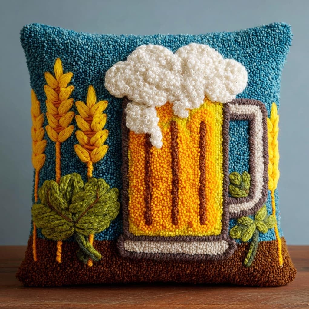 WallustrioaW Latch Hook Cushion Kits,Beer Mug and Leaves