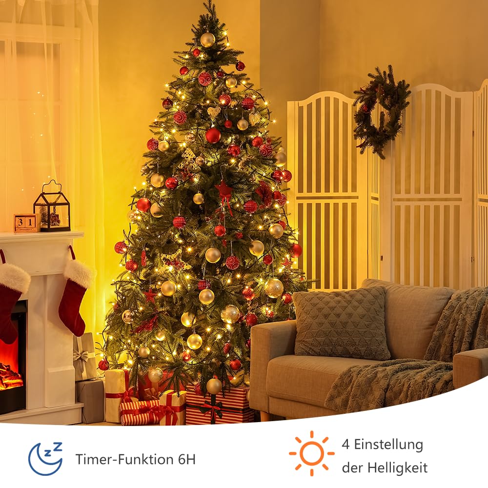 Guirlande lumineuse pour sapin de Noël 280LED 2M×8 Guirlande Fil Cuivre 8 Modes Étanchéité IP44 Guirlande pour Lumière D'arbre de Noël, pour 1.5-2.4M Guirlande lumineuse