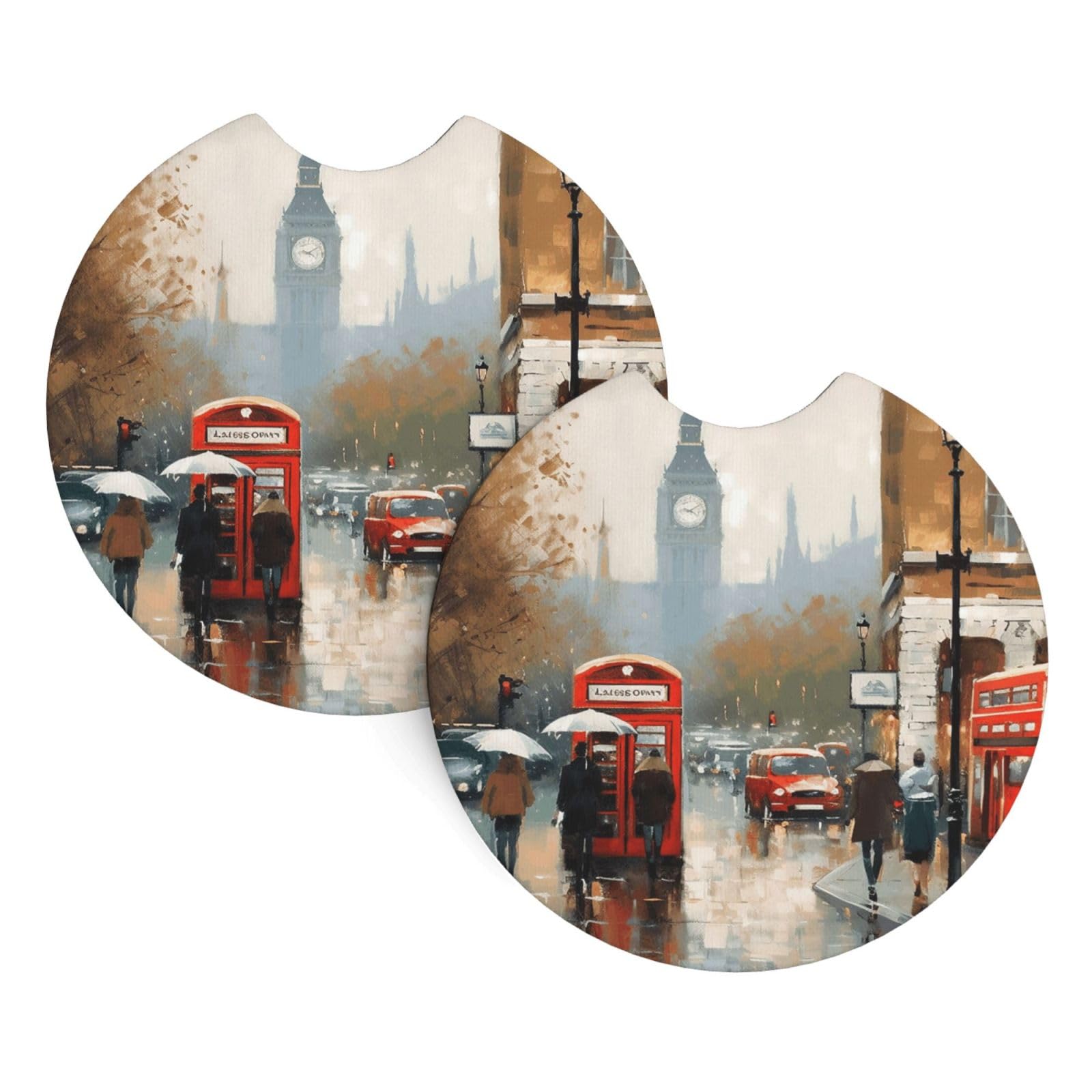 2 Pack Car Coaster for Cup Holders London Impression Car Cup Coaster 2.7" Neoprene Non-Slip Automotive Cup Mat Universal Auto Car Interior Accessories for Women Men Cup Pad