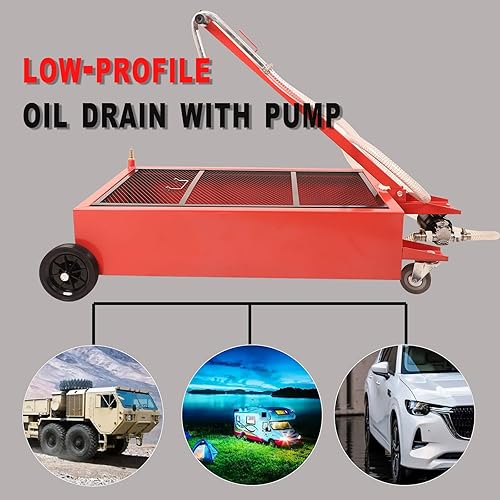 Miniatura 4 de PRUNkuar Bandeja de drenaje de aceite de perfil bajo de 17 galones con bomba eléctrica de 110 V y manguera de 8 pulgadas para camiones, autobuses,