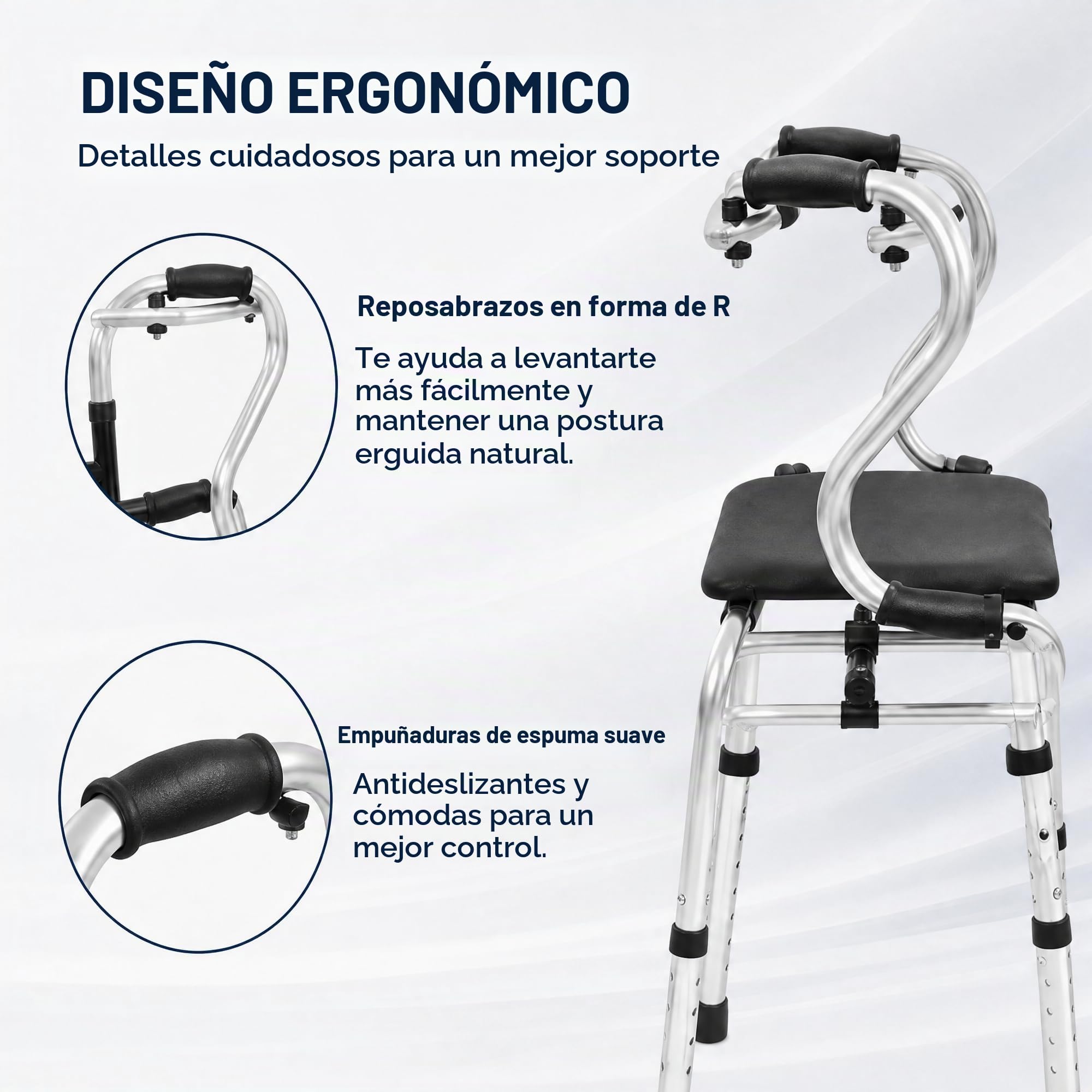 Andadores para personas mayores con asiento y ruedas, andadores plegables de aluminio ligero con una capacidad de carga de hasta 220 libras, altura regulable para ancianos, adultos discapacitados y