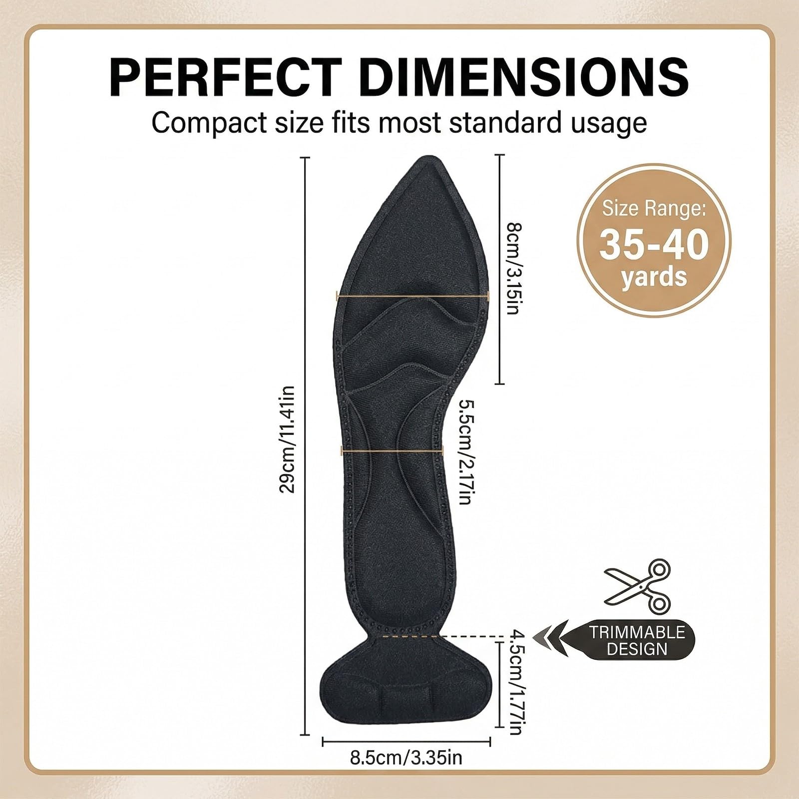 4 Paia Solette per Scarpe Grandi, Riduttore Numero Scarpe in Memory Foam per Tacchi Alti e Décolleté, Design 2-in-1 con Salva Tallone, 2 Modelli (Punta Tonda e Appuntita), Nero e Carne