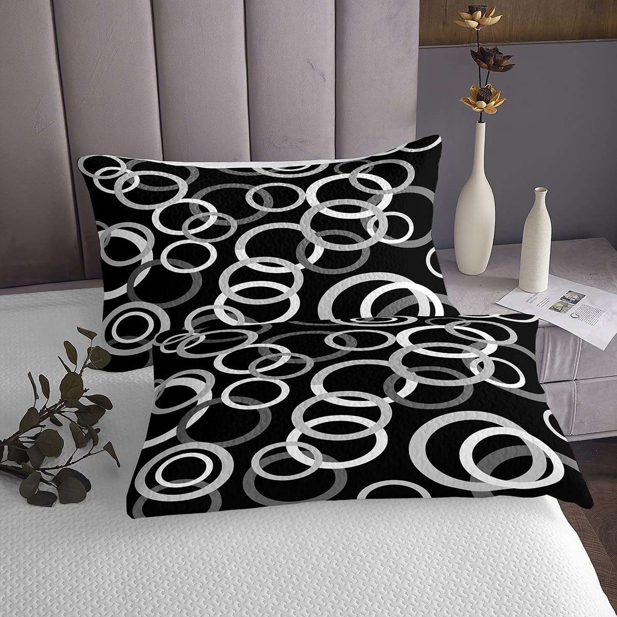 Homemissing Grigio Bianco Nero Cerchio Coverlet Set Circolo Grafico Trapuntato Copriletto per Bambini Ragazzi Ragazze Geometrico Morbido Durevole Trapuntato Copriletto