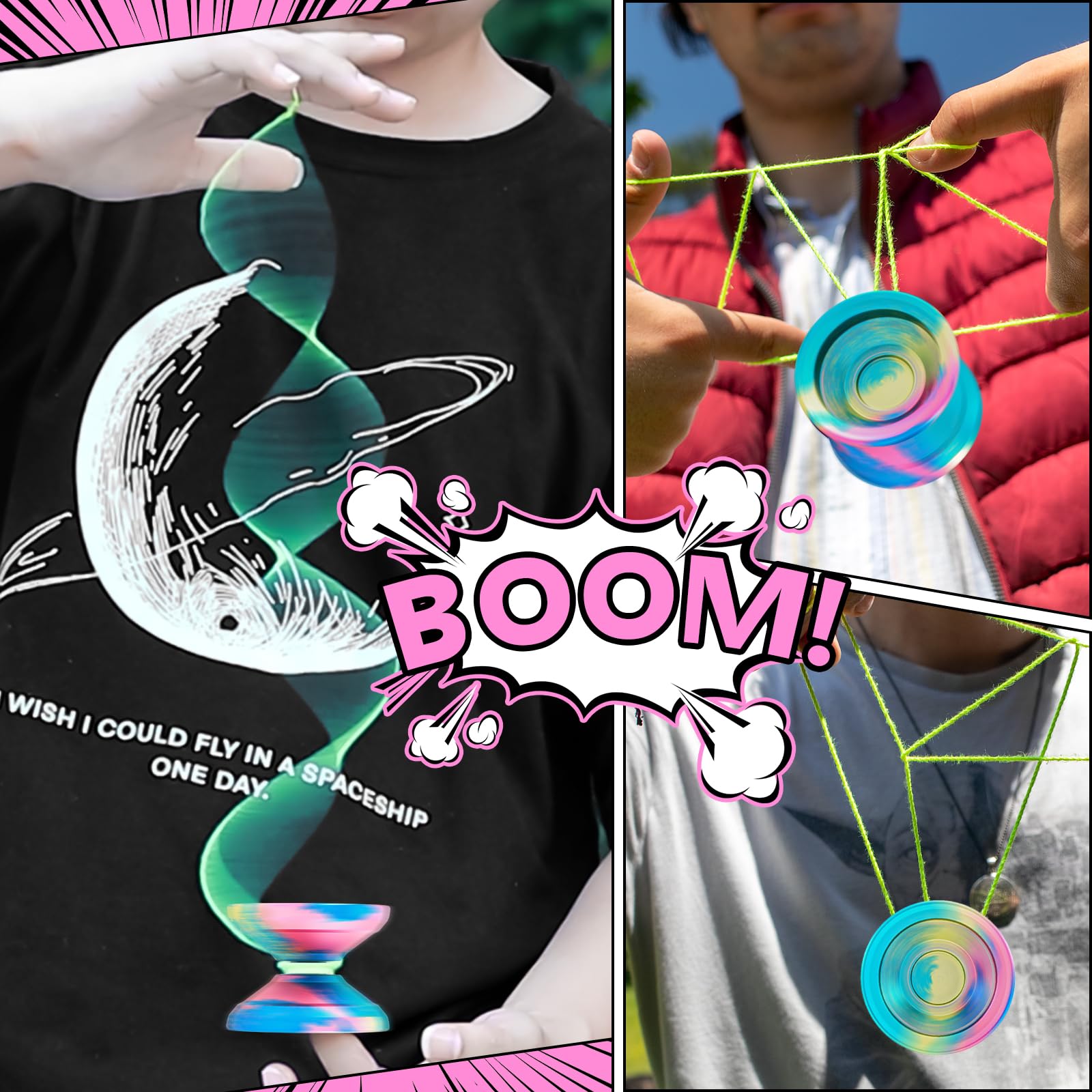 FETESNICE Yoyo Professional Responsive yoyo for Kids Beginner, Unresponsive Yoyos for Adults?Metal Trick Yo yo for Advanced Player?Pro Yo-yo with Yoyo Accessories?Pink and Green?