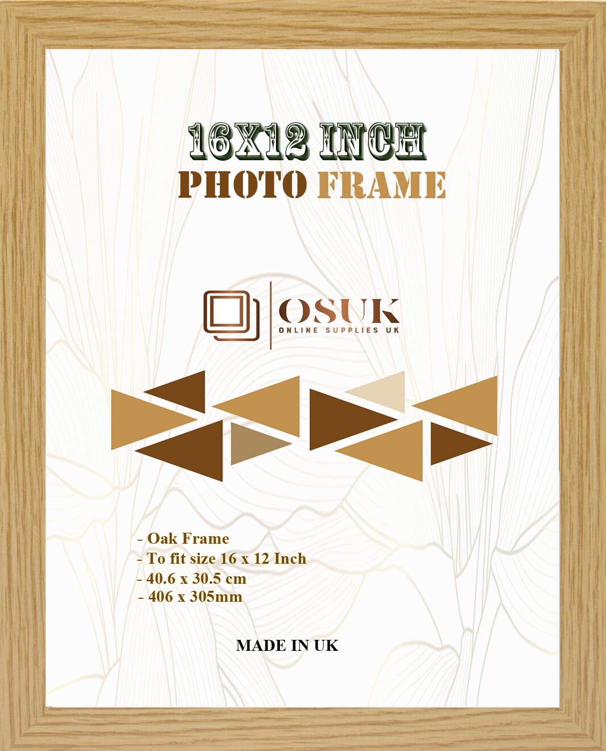 Frame Eazy Oak Osuk Photo Frame 40.6 X 30.5Cm Large Photo Frame 16 X 12 Inch Picture Frames With Clear Perspex Front & Wall Mounting 12" X 16" Frame (Oak)