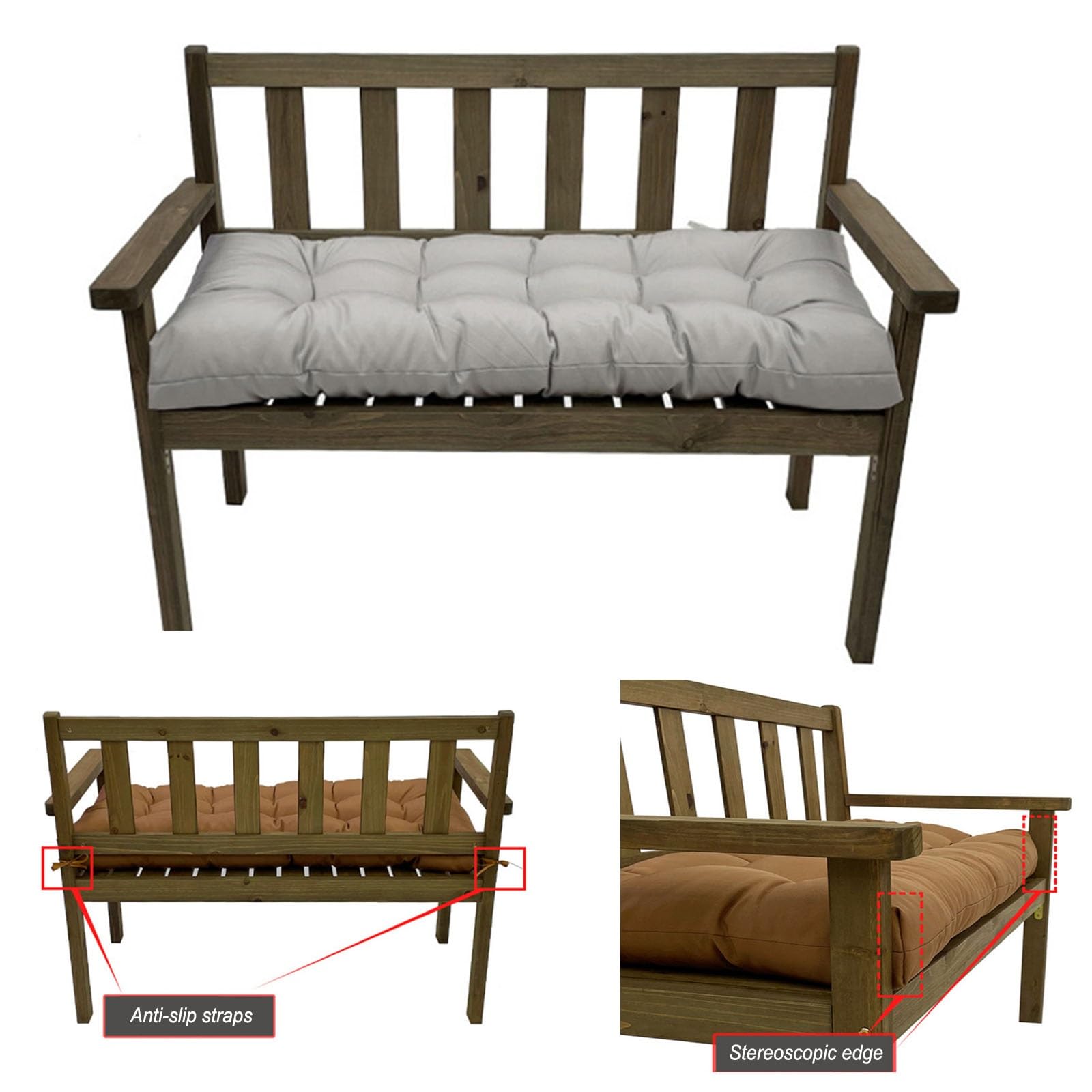 Cuscino di ricambio per dondolo da esterno impermeabile di alta qualità, per 2 o 3 posti, per giardino e cortile, versatile, per uso interno/esterno (argento, 129,5 x 50 cm)