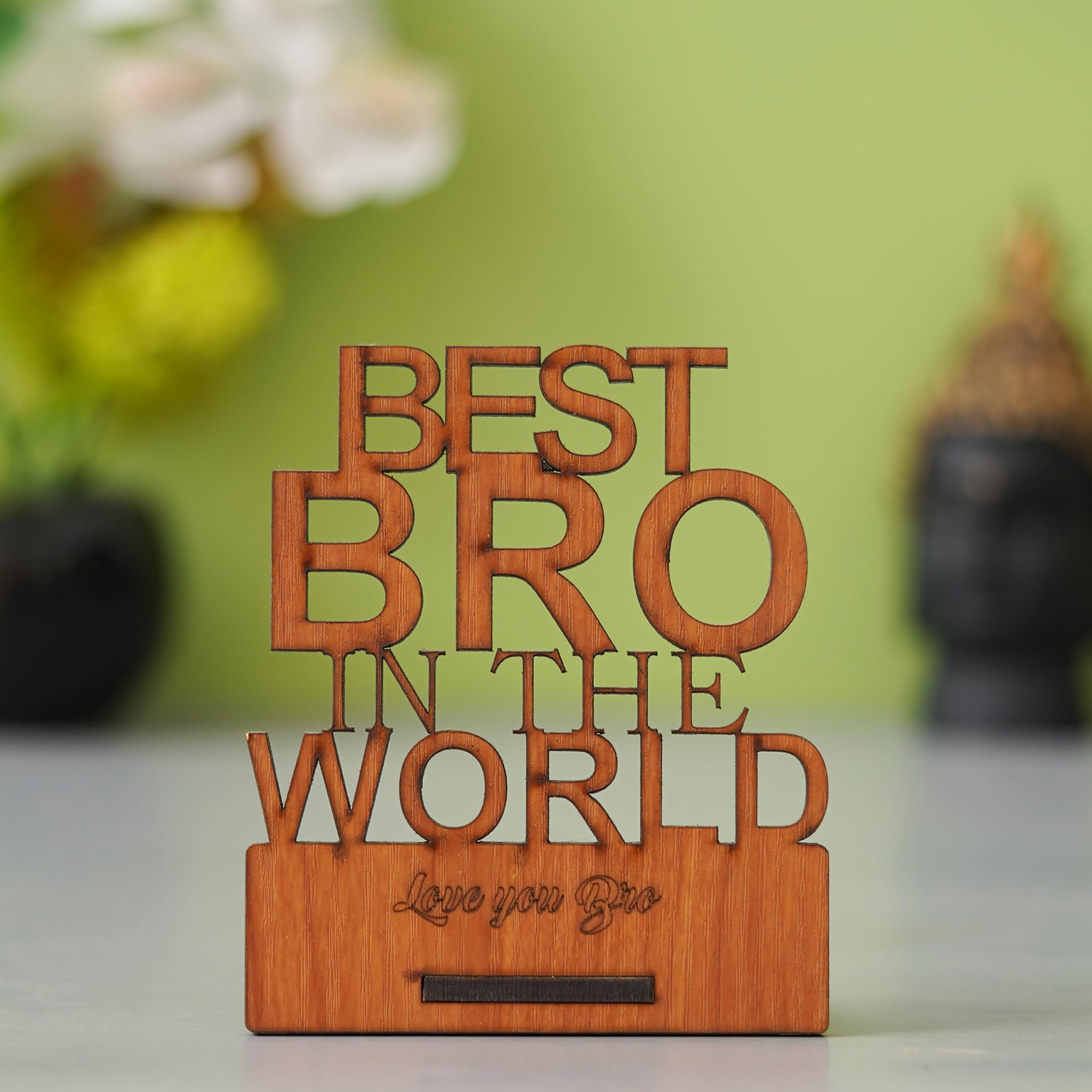 eCraftIndia Best Brother in The World Wooden Showpiece Gift | Unique Gifts for Brother | Unique Birthday Gift for Brother | Bhai Dooj Gift for Brother