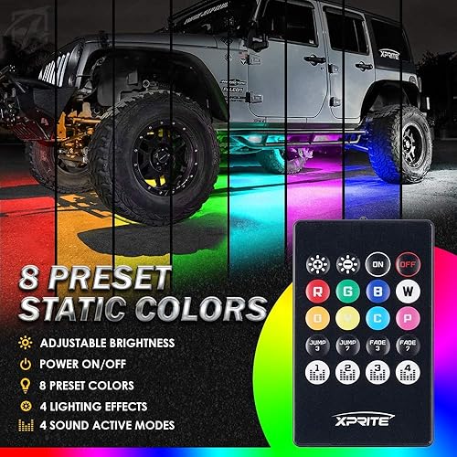 Miniatura 3 de Kit de luces subterráneas para coche, Xprite 4 piezas de luces de neón subterráneas de 8 colores, 252 LEDs RGB, función de sonido y música con APP y