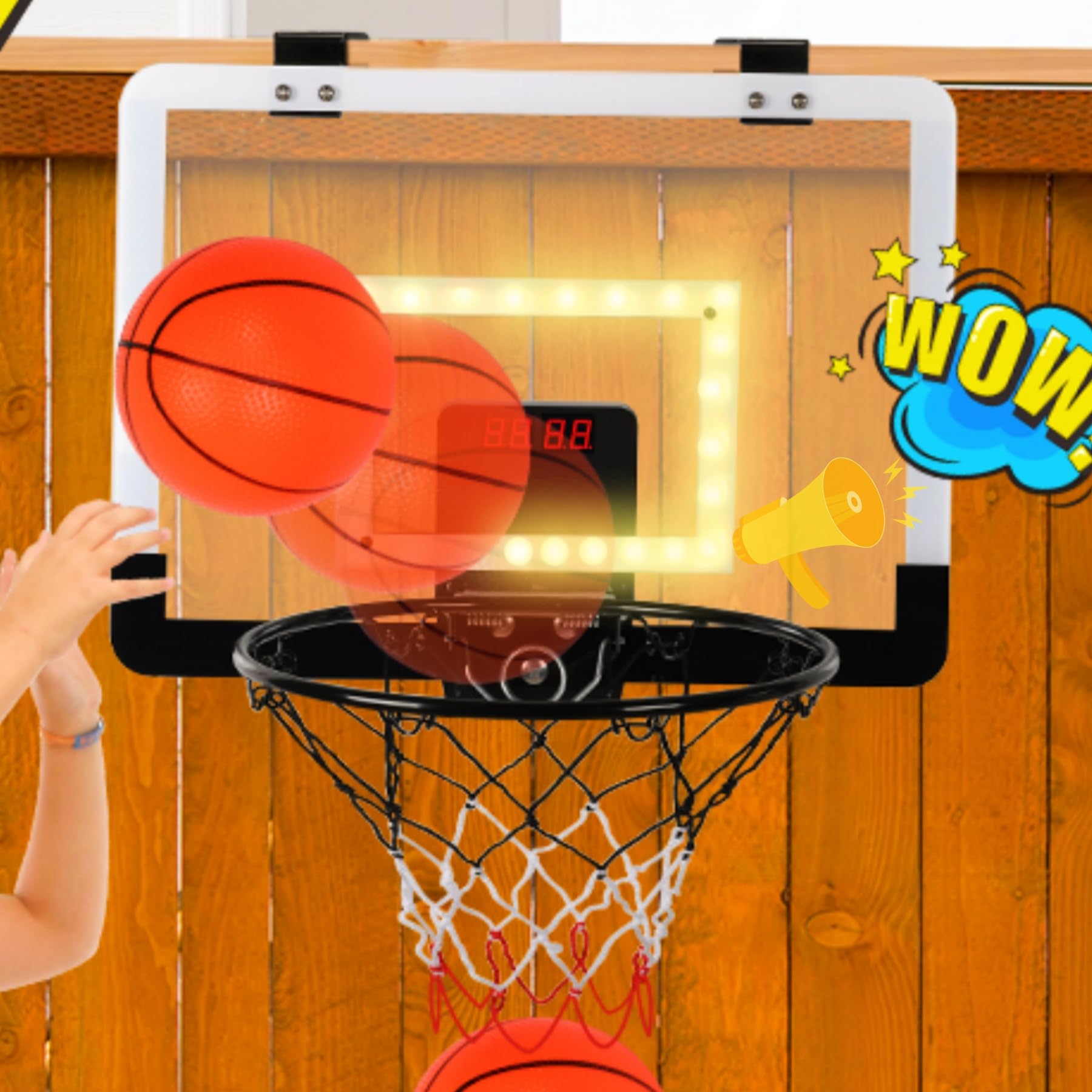 Mini Basketball Hoop, Kids Indoor Over The Door Hoop Basketball Sets with  LED Light Sound Effect, Electronic Scoreboard, Remote Control Mode,