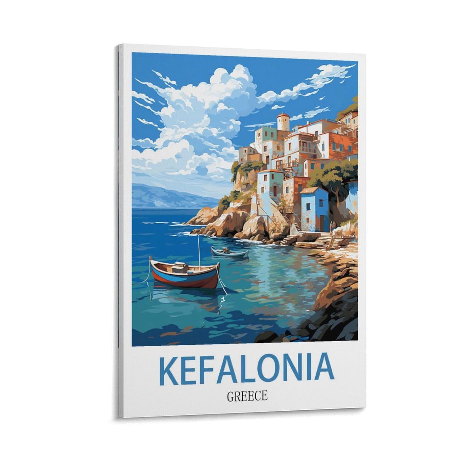 Lcynnh Frame-Style Kefalonia Greece Vintage Travel Posters Coast 08X12inch(20X30cm) Print Poster Home Bathroom Bedroom Office Living Room Decor Canvas Poster