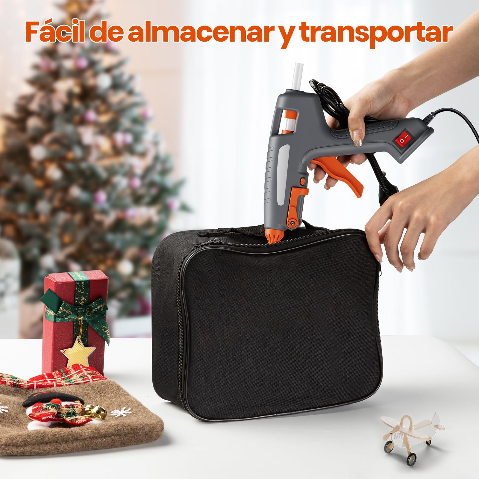 Pistola de Silicona Caliente, 200W Pistola Pegamento Profesional, 60s Calentamiento Rápido, On/Off, Con 30pcs 11x150mm Barra de Pegamento & Bolso de Mano, Pistola Cola Quente Adecuada Uso Casero, DIY