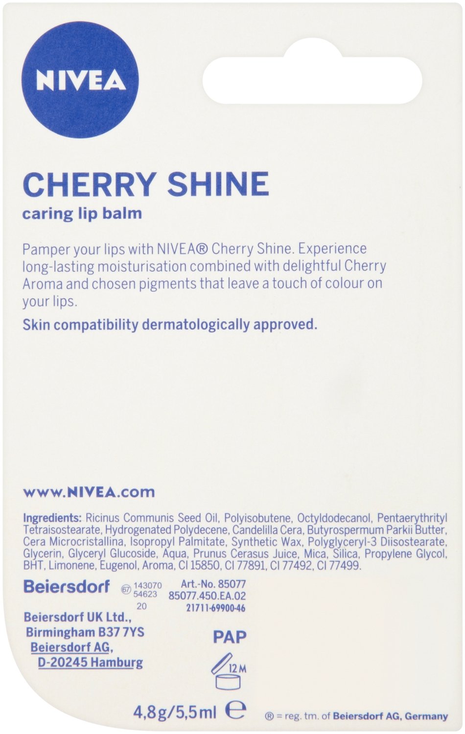 Nivea brillo cuidado Lip Balm, 4,8 g, Paquete de 12