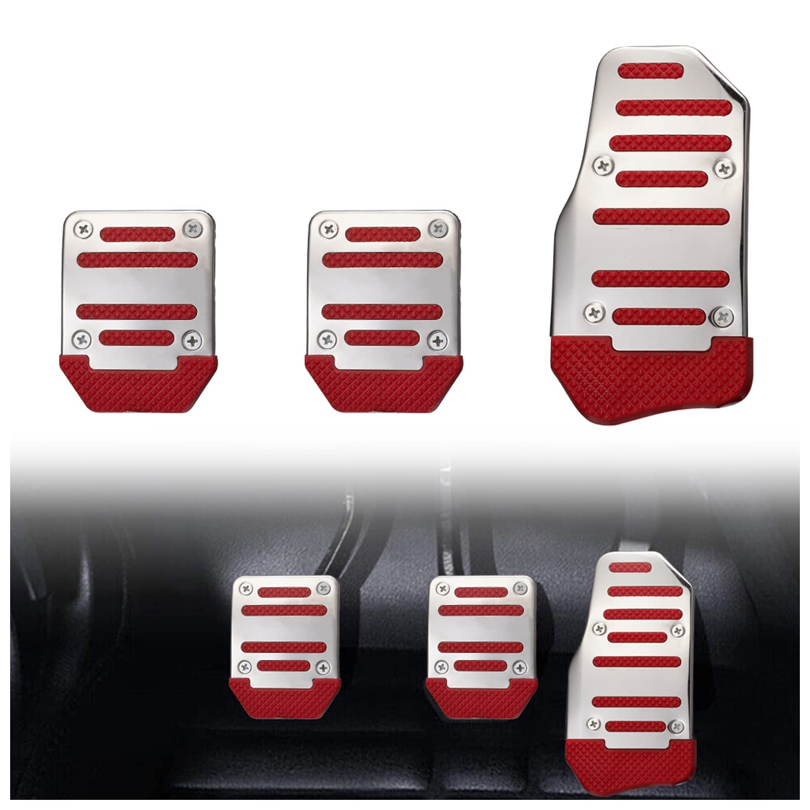 XIMINZ 3PCS Anti Slip Car Foot Pedal Cover Kits, Aluminum Alloy Car Brake & Clutch Pedal Covers, Sport Style Pedal Accessories, Accelerator Pedal Pads Set Fit for Manual Transmission Car, Red