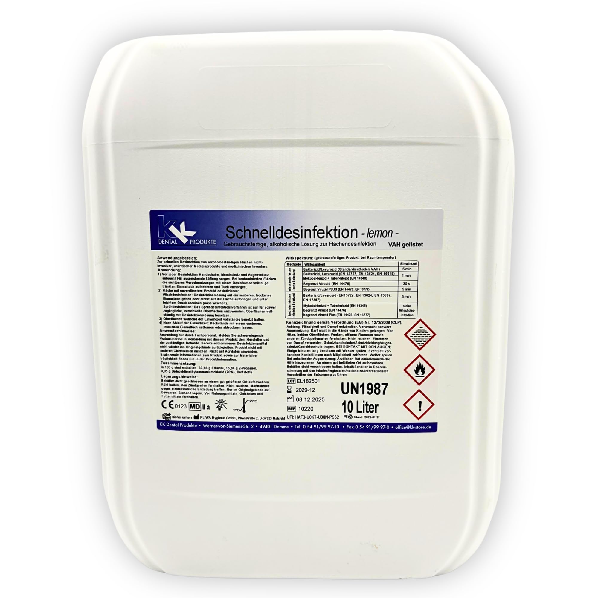 KK Schnelldesinfektion Duft Lemon – Hochwirksames Desinfektionsmittel 10 Liter für Flächen & Oberflächen – Wirksam gegen Bakterien, Viren & Pilze – Ideal für Haushalt, Praxis & Gewerbe