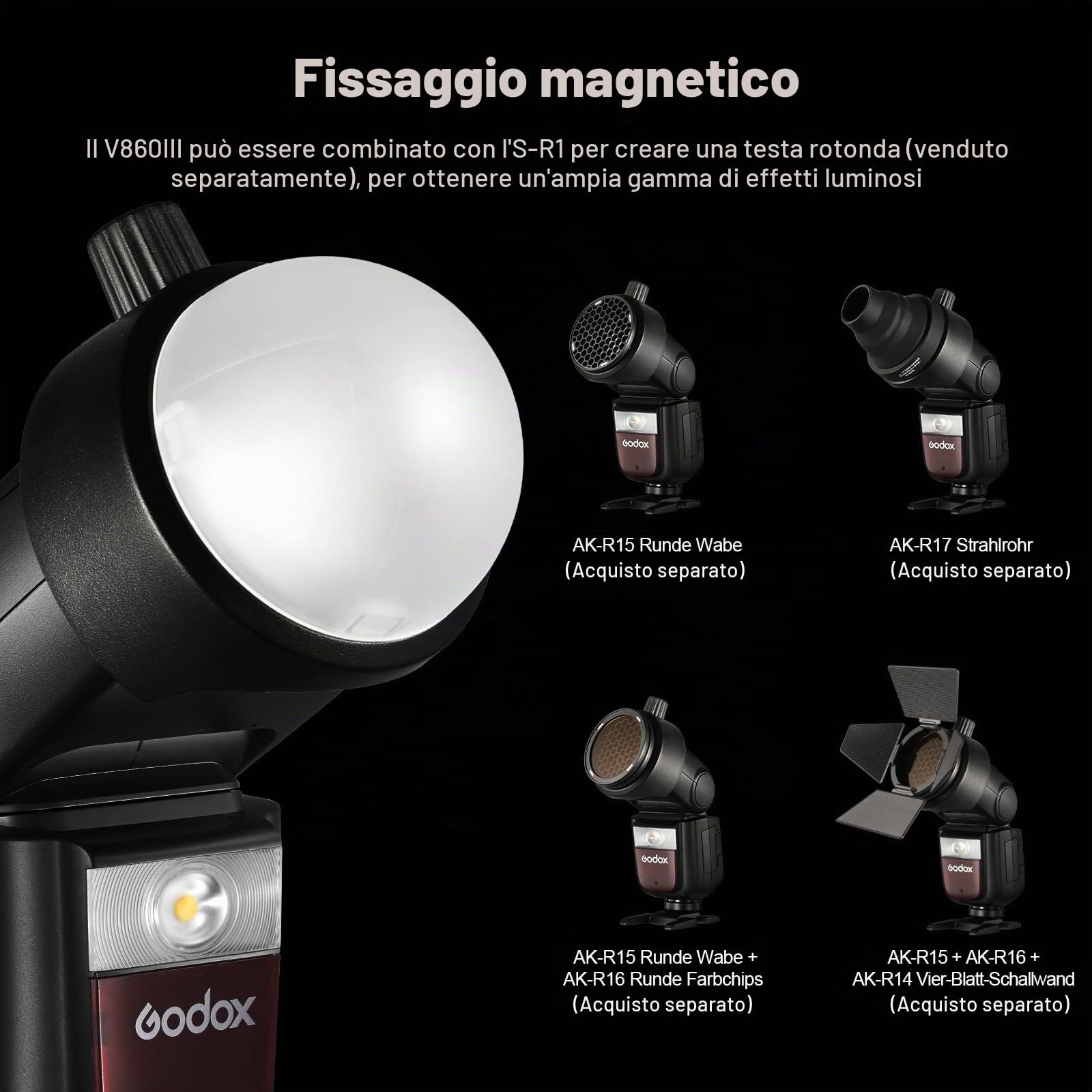 Godox V860III-S Flash TTL 2.4G GN60 HSS per Sony, con VB26*2+AK-R11 + S-R1 tempo di ciclo 0.01-1.5s, batteria Li-Ion 7.2V/2600mAh, lampada di modellazione Speedlite a 10 passi LED