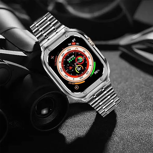 Miniatura 35 de MioHHR Correa de reloj de acero inoxidable con funda compatible con Apple Watch Series 6 5 4 SE3/2/1 (1.732 pulgadas) Series 3/2/1 (1.654 pulgadas)