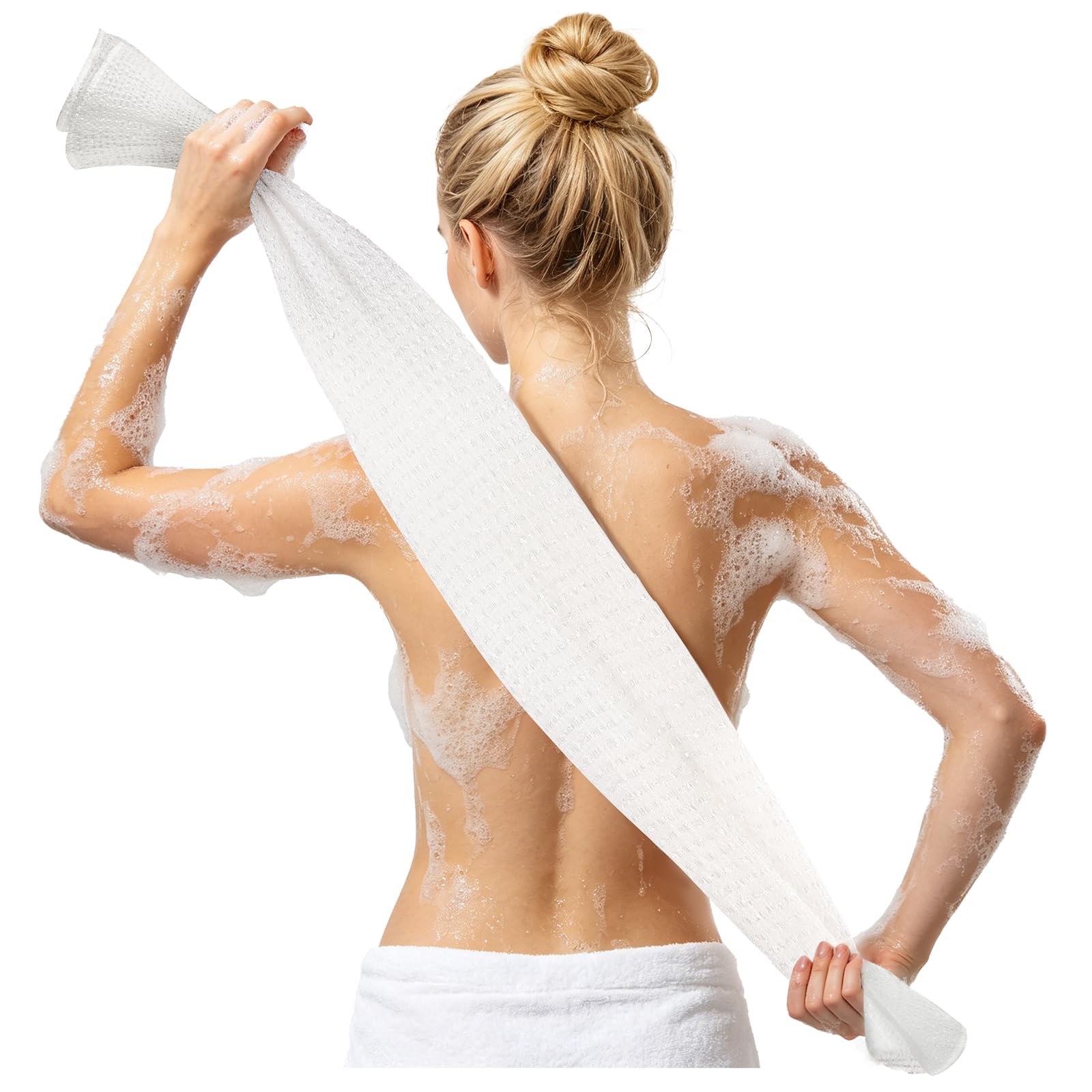 Extra Long Exfoliating Washcloth, Japanese Shower Towel, White (Gentle)