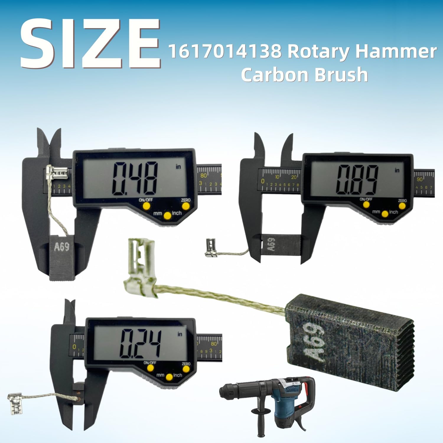 8-Pcs 1617014138 Rotary Hammer Carbon Brush for Bosch RH540M | Fits for Bosch 11240, 11247, 11388 and RH540M rotary hammers; 6 x 12.4 x 23mm carbon brush replacement parts.