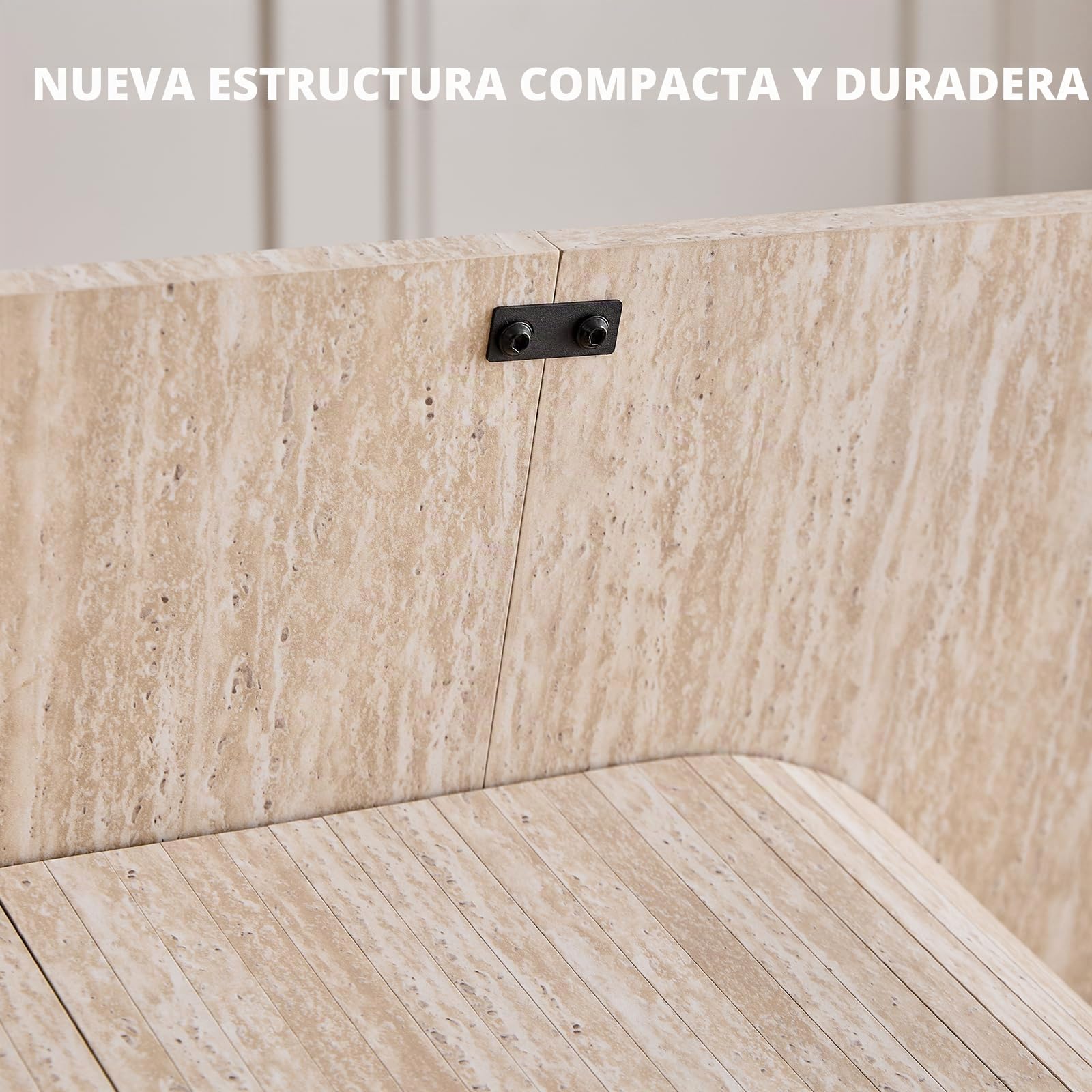 Mesa de Comedor Rectangular, Mesa de Cocina de 160 x 90 x 75 cm, con Capacidad para 4 a 6 Personas, Apta para Sala de Estar, Cocina y Comedor, Acabado en Travertino Amarillo
