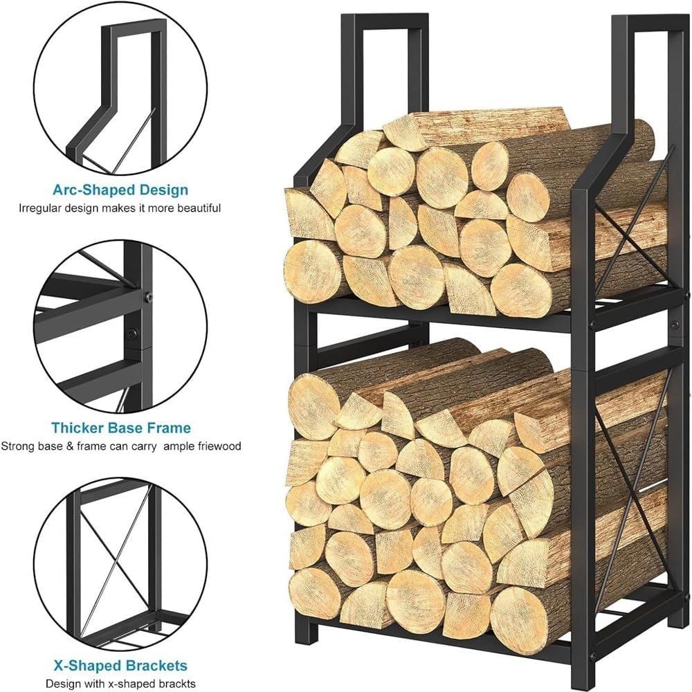 Fire Wood Holder Indoors Fireplace Firewood Double Storage Rack Multi-Tier Indoor Outdoor Racks Storage Racks Shelves Firewood Logs Stacking Logs by Firewood Storage Rack