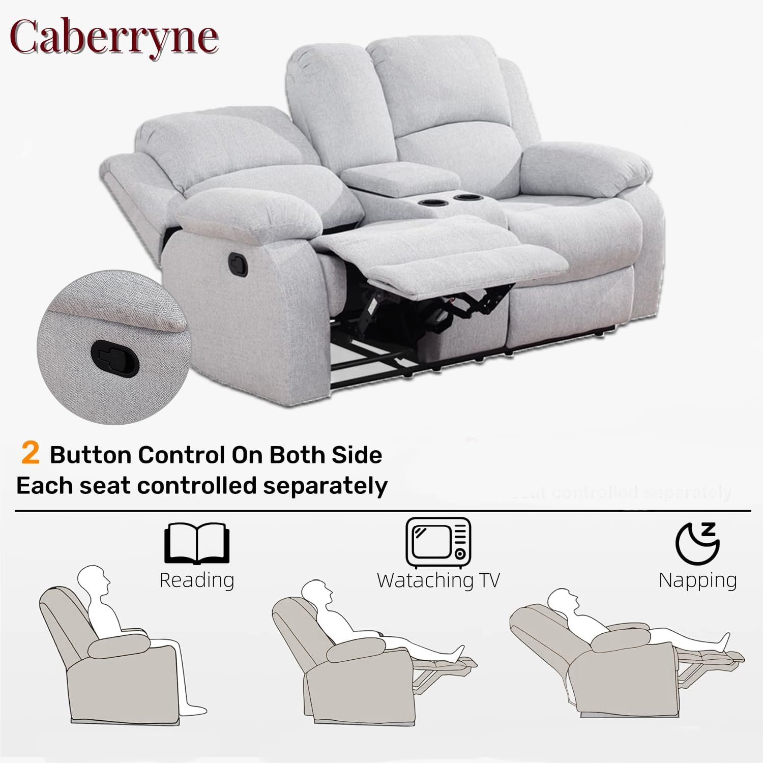 Recliner Loveseat for Living Room Furniture Set,Fabric Reclining Loveseat with Double Recliners,Wall Hugger Recliner Couch with Cup Holders for Living Room(Linen Fabric Grey)