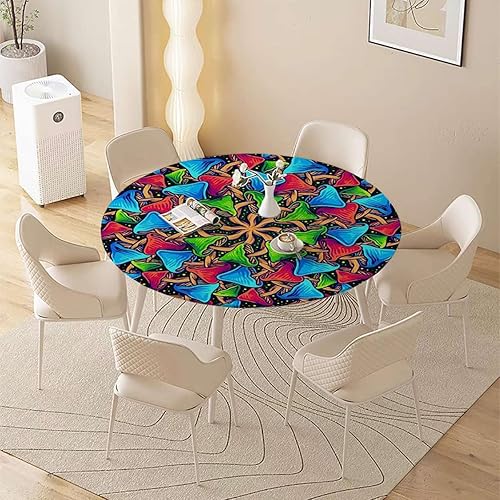 Decoración artística geométrica floral degradada, mesa de comedor redonda rural, granja, picnic, al aire libre, decoración de cocina, lavable,