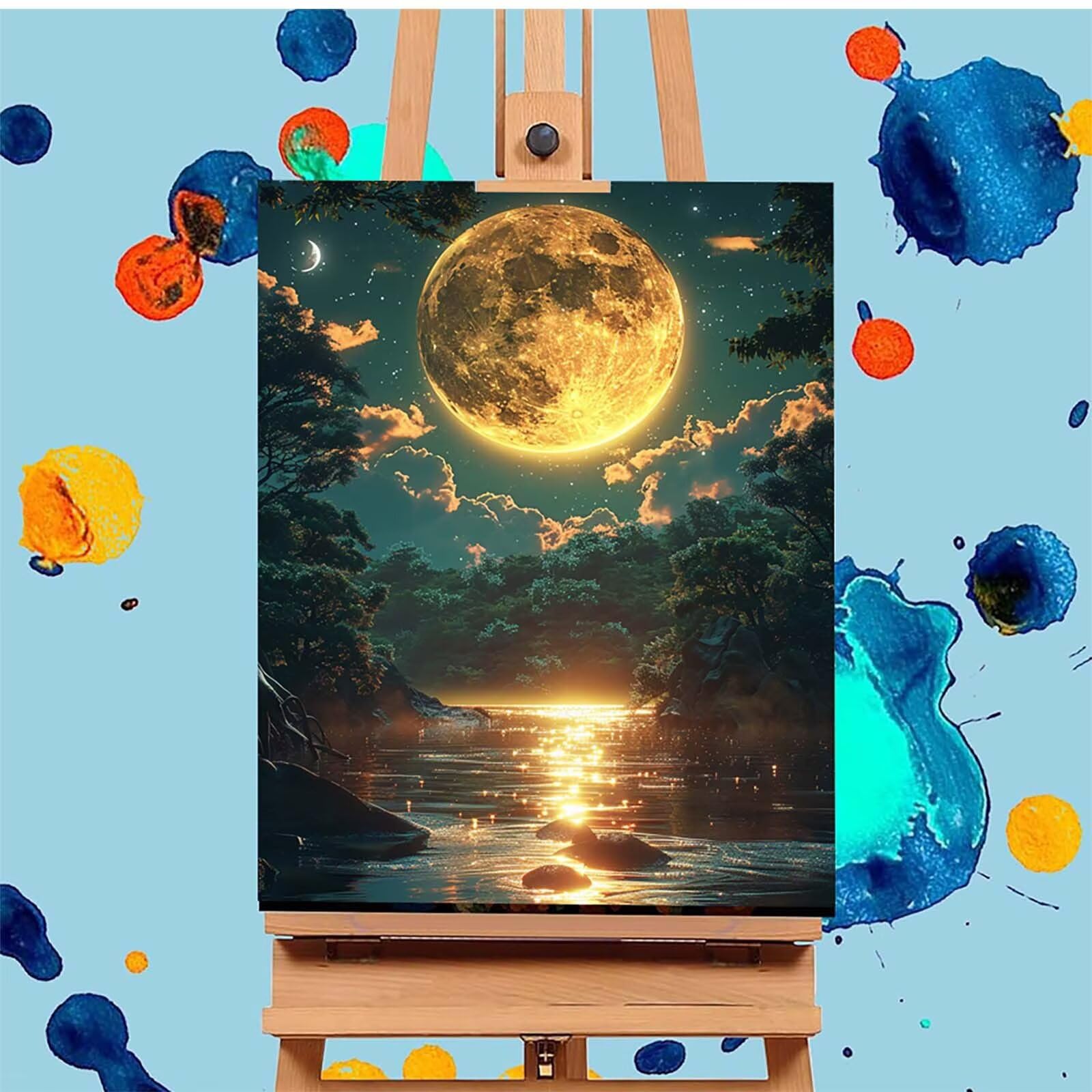 Luna Dipingere con i Numeri Adulti con Telaio, Paint by Numbers Paesaggio, DIY Dipingere con i Numeri Kit con 3 Pennelli e Vernice Acrilica, Hobby Creativi Adulti, Decorazione Casa 100x130cm 8-3696