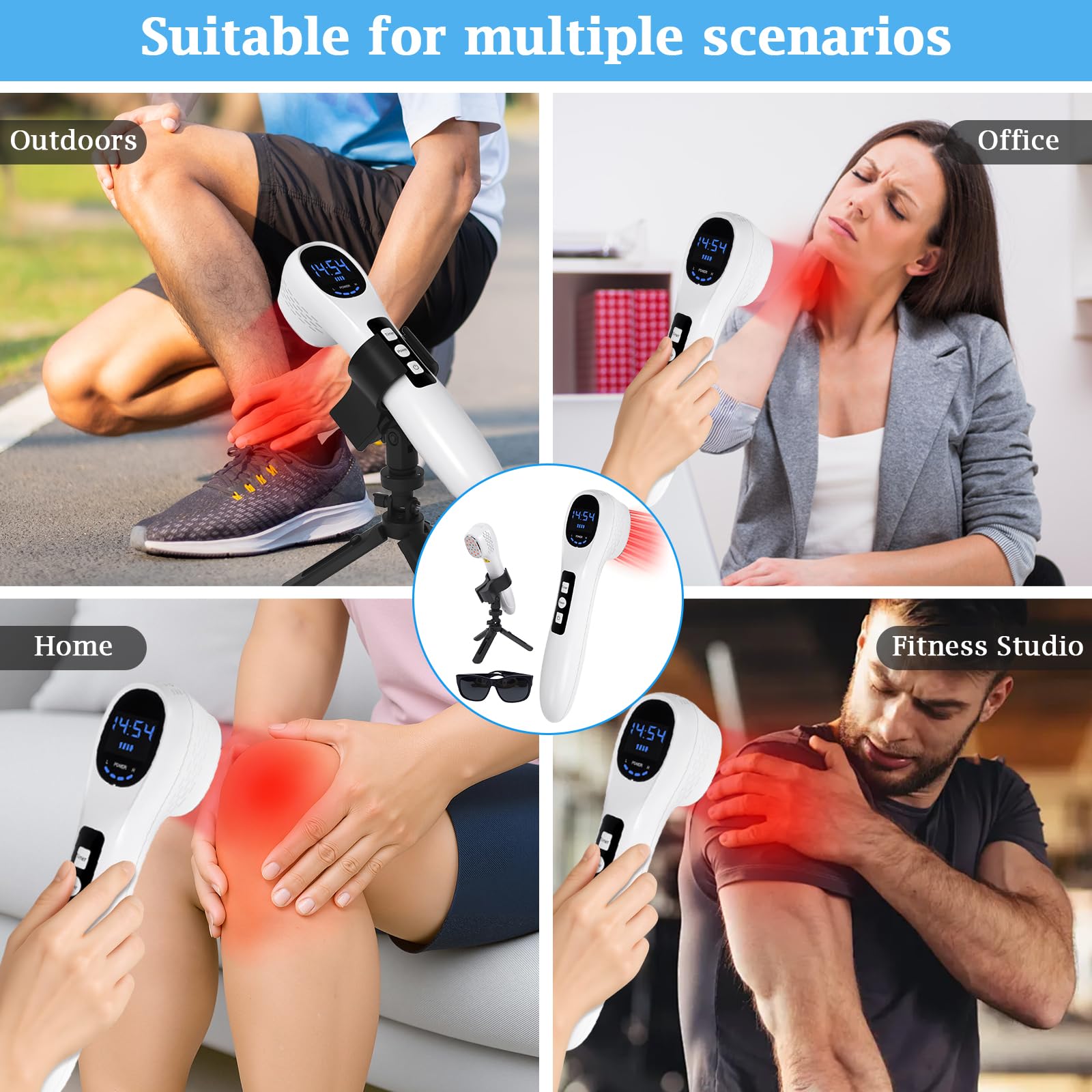 Dispositivo portátil terapia luz roja, Terapia Luz Roja para Rostro Cuerpo, dispositivo de terapia de luz roja infrarroja cercana de 650 nm y 880 nm, con luz roja una pantalla LED y gafas protectoras
