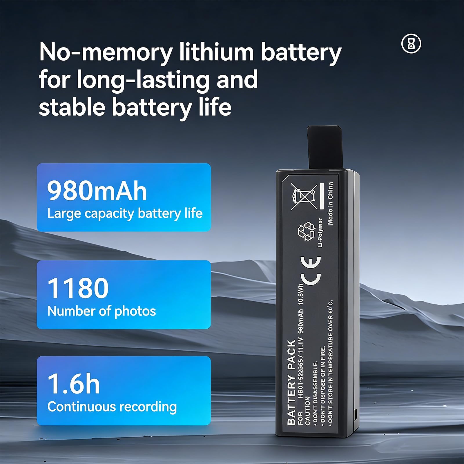 Cámara portátil 4K móvil, repuesto de batería de 980 mAh