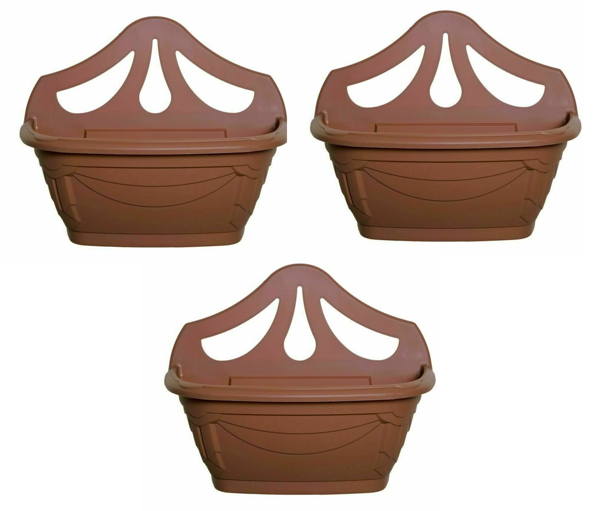 Fence Wall Planter Plant Flower Basket Pot Container Venetian Garden Box Plastic UK (Wall Planter 31 cm Terracotta, 3)