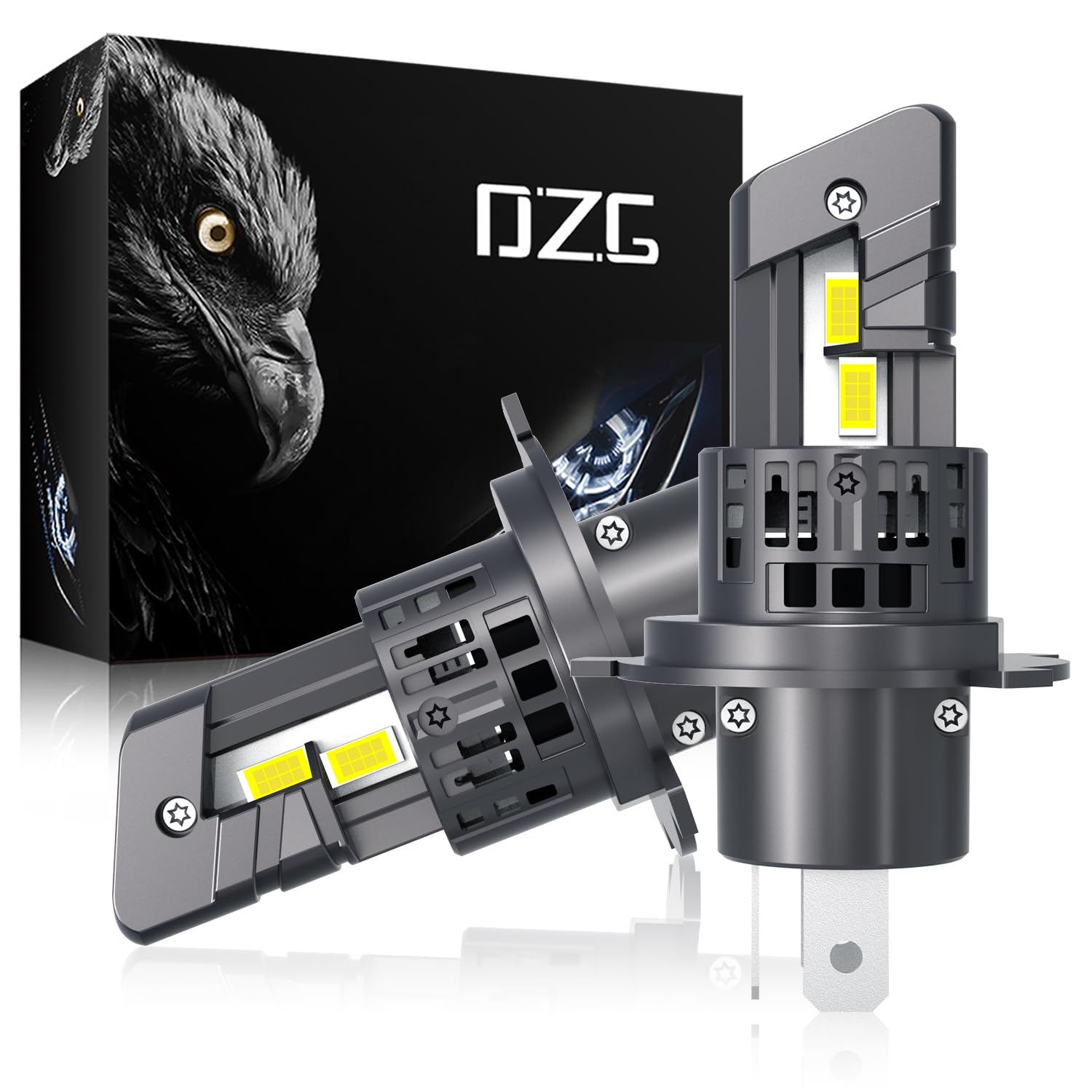 DZG H4 LED Headlight Bulbs 6000K Cool White 25W All-in-One with Fan Plug and Play 9003 HB2 Halogen Rplacement LED Headlights, Pack of 2