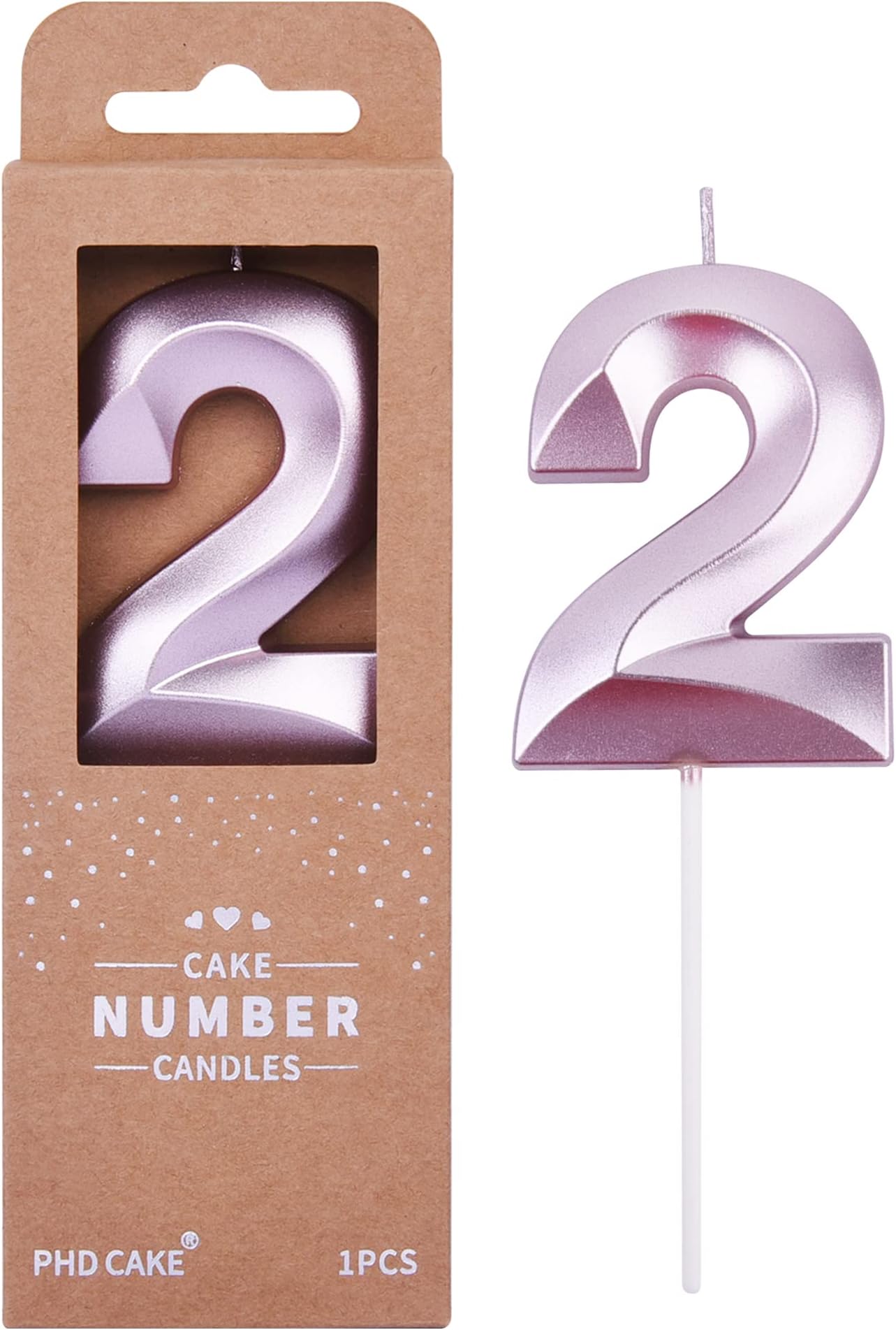 PHD CAKE 2.76 Inch Diamond Rose Gold 2 Number Birthday Candles, Rose Gold Number Candles, Cake Number Candles, Party Celebration
