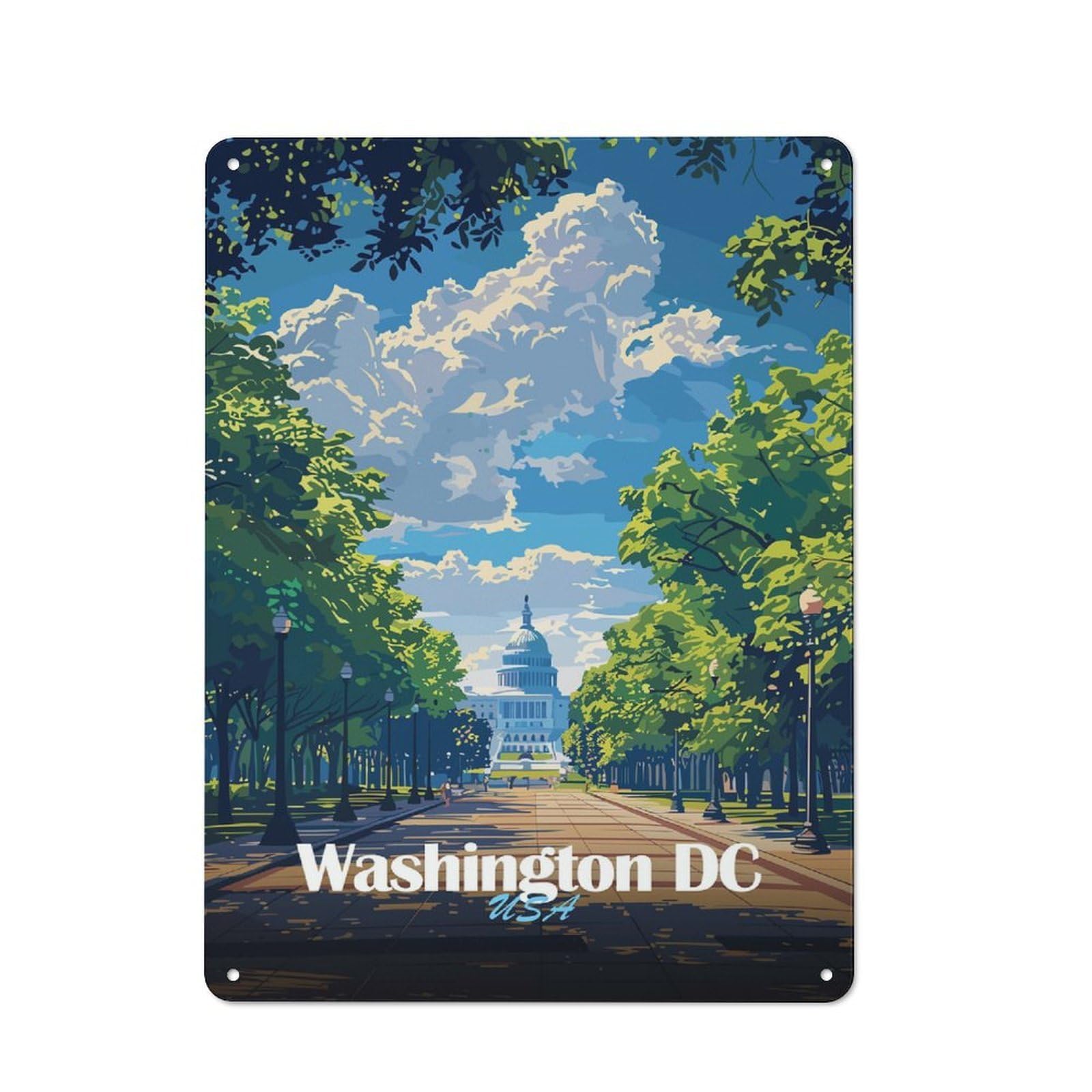 Junmoney Washington Dc, Usa, Capitol Building Rustic Metal Sign 40X30cm For Guest Room Or Hallway, Suited To Hallway Wall Decor Fans