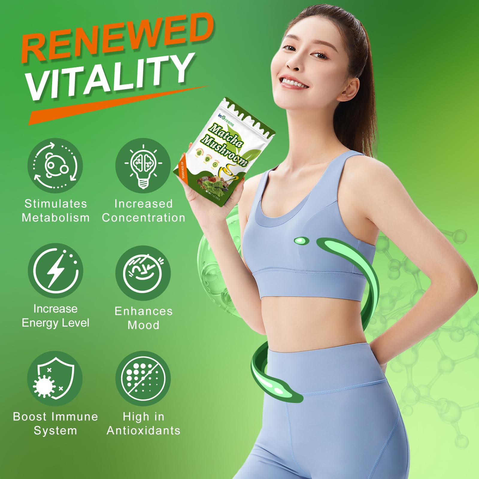 200g Mushroom Matcha - Super Premium Blend Matcha Mushroom Powder with MCT Reishi Lions Mane for Immune Strengthen — view 4