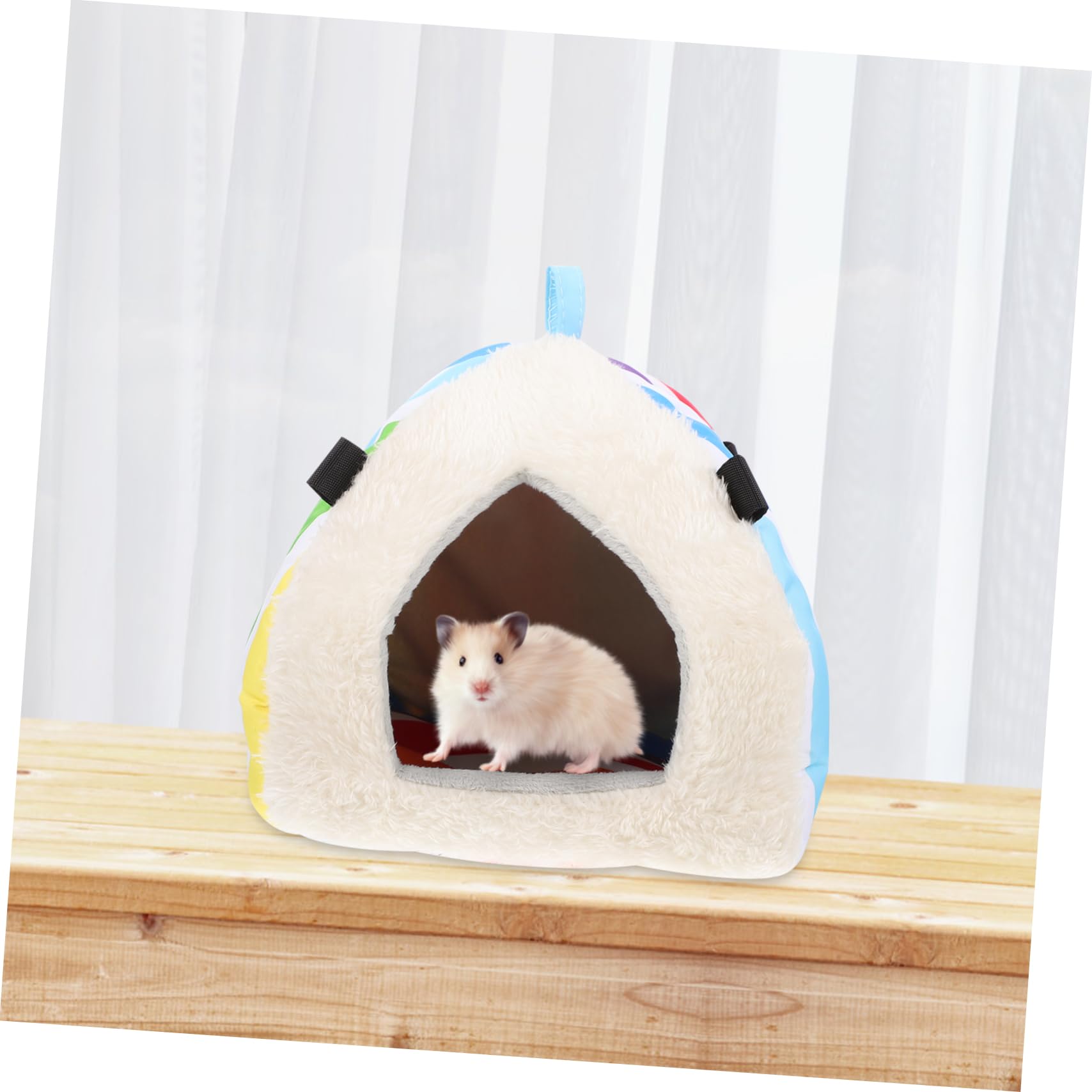Yardwe 1Pc Warm Pet Rest Bed for Hamsters Cozy for Guinea Pigs Rabbits Lightweight Nest with Hanging Ring Winter Supply for Animals Rainbow