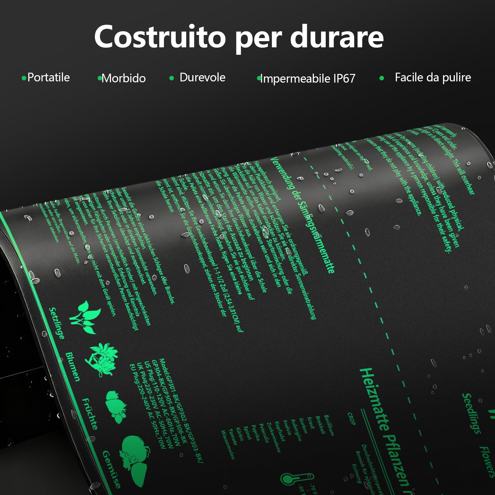 Tappetino Riscaldante per Piante con Termostato, Tappeto Riscaldante con Regolazione della Temperatura per Semenzaio Germinazione, Tappetino Riscaldante per Piantine (70W, 52x50cm)