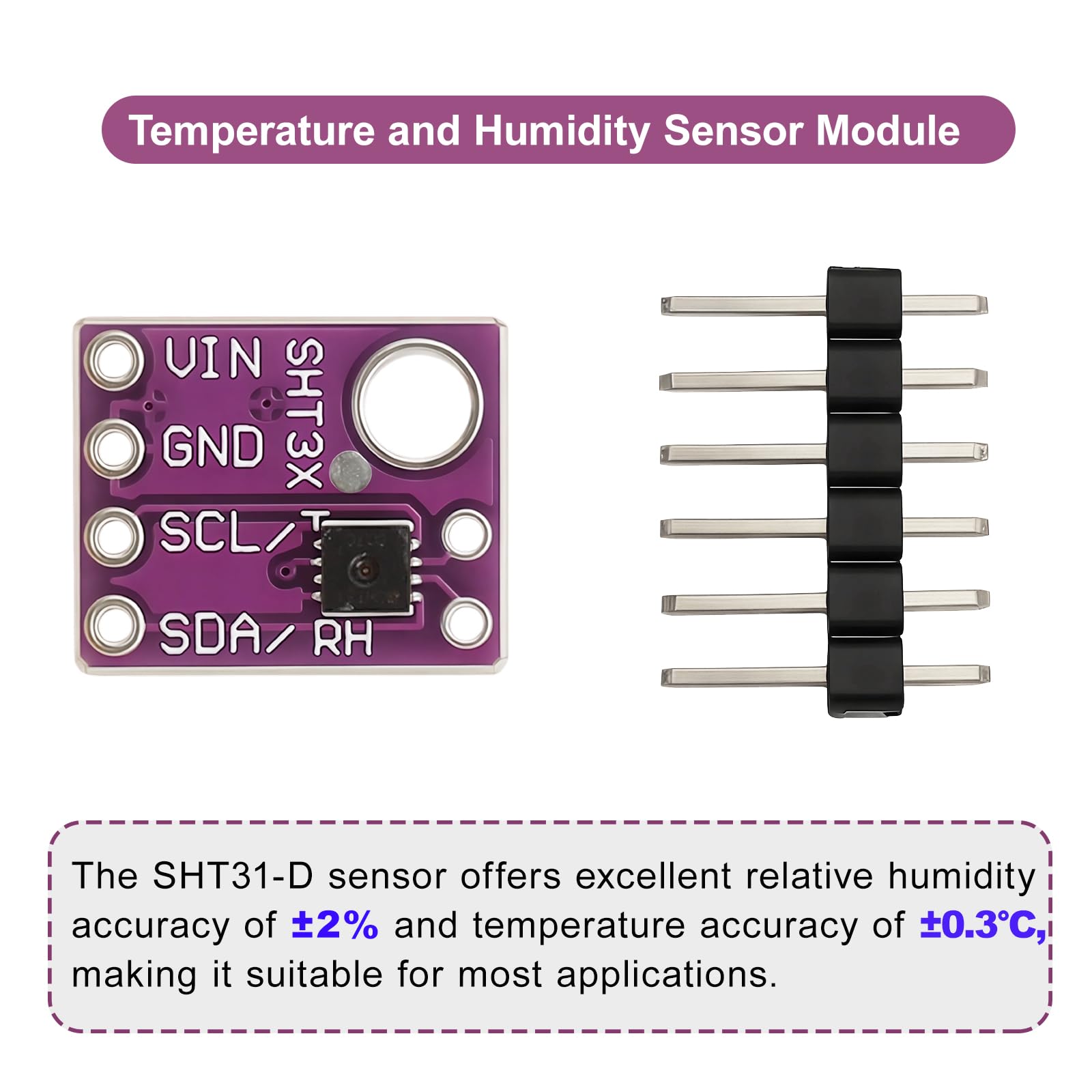 HENGBIRD 3 sztuki SHT31-D czujnik temperatury i wilgotności 2,4 ~ 5,5 V DC, czujnik temperatury, czujnik wilgotności, moduł z interfejsem IIC I2C, czujnik wilgotności do Arduino