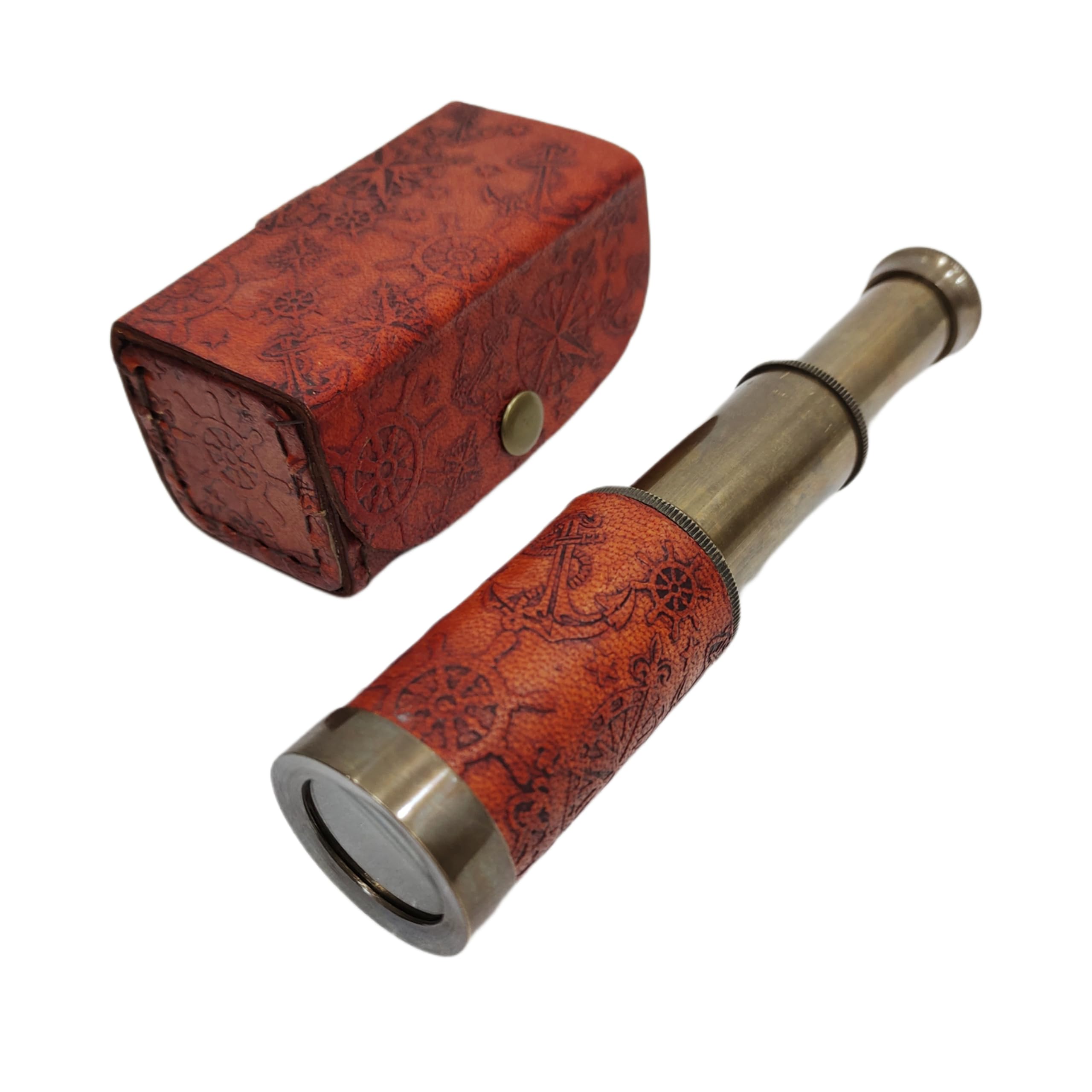 Navirock 6'' Nautical Brass Spyglass Telescope with Leather Box Decorative Collapsible Monocular Telescope Collectibles