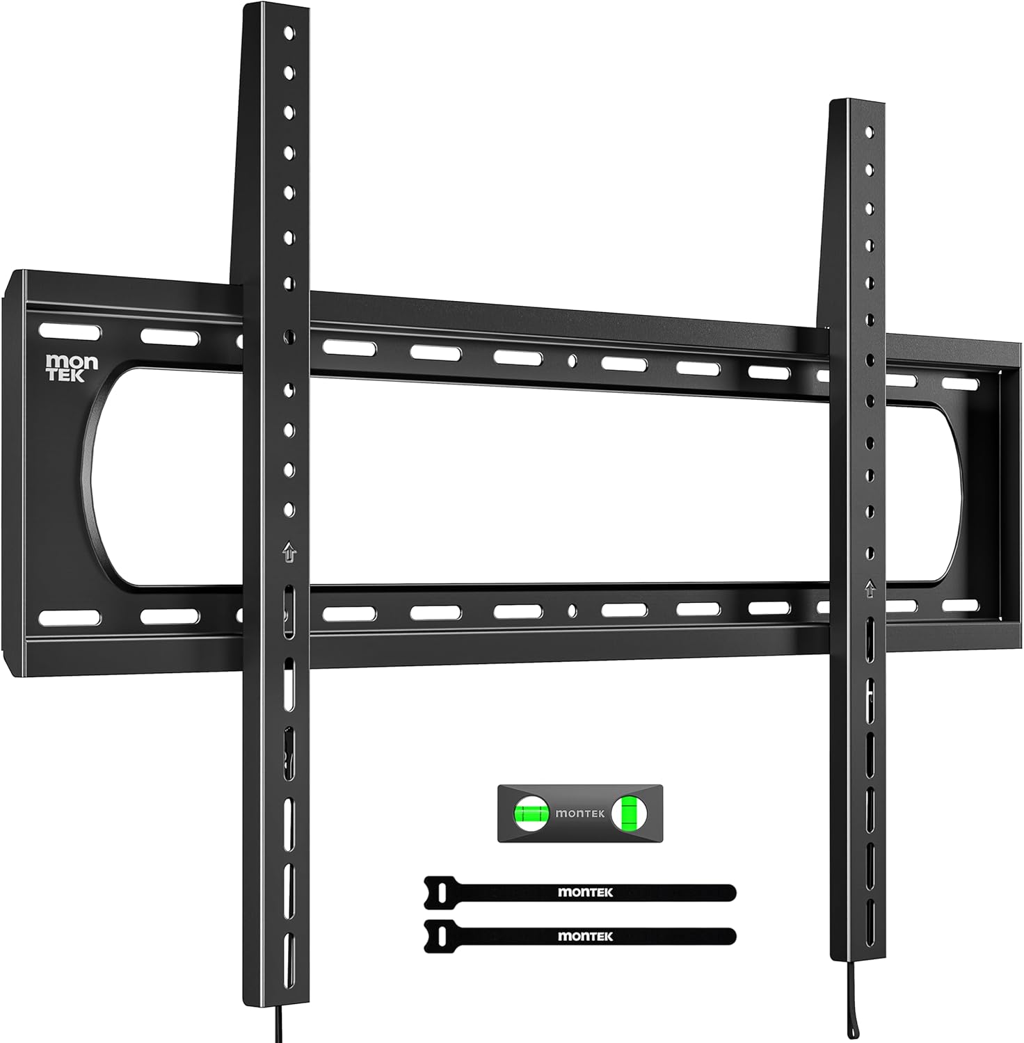 montek heavy duty fixed tv wall mount bracket for 60–120" flat & curved tvs up to 300lbs, 4× load tested, ultra slim 1.3" low profile, max vesa 900x600, quick-release lock, fits 16"/18"/24" wood studs